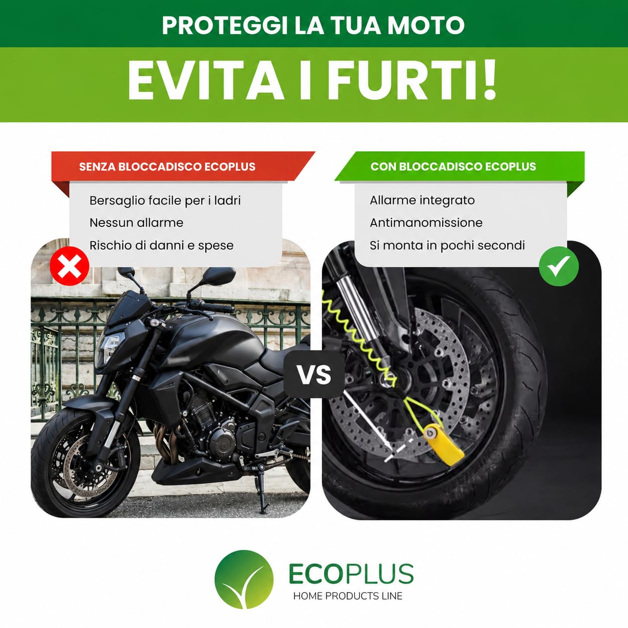 Bloccadisco Moto con Allarme 110 dB – Antifurto Moto Impermeabile in Lega di Alluminio, Lucchetto Blocca Disco 6 mm per Moto Scooter e Bici con Cavo Promemoria e 2 Chiavi