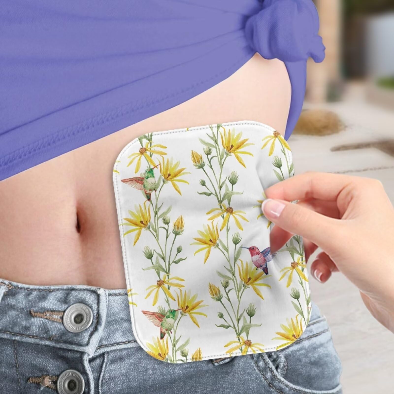 Uorisanigo 4 Pack Ostomy Pouch Cover Soft Fabric Colostomy Supplies Yellow Floral Bird Odor Reducing Lightweight Ostomy Pouch Protective Bags Cover Care Protector for Senior