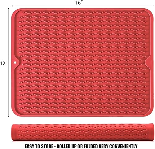 Miniatura 2 de Tapete de silicona para secar platos, antideslizante, fácil de limpiar, tapete escurridor de platos grande resistente al calor para encimera de