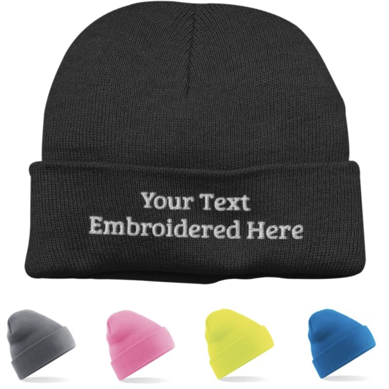 Custom Embroidered Beanie – Personalized Text, Black Acrylic, Hand Wash