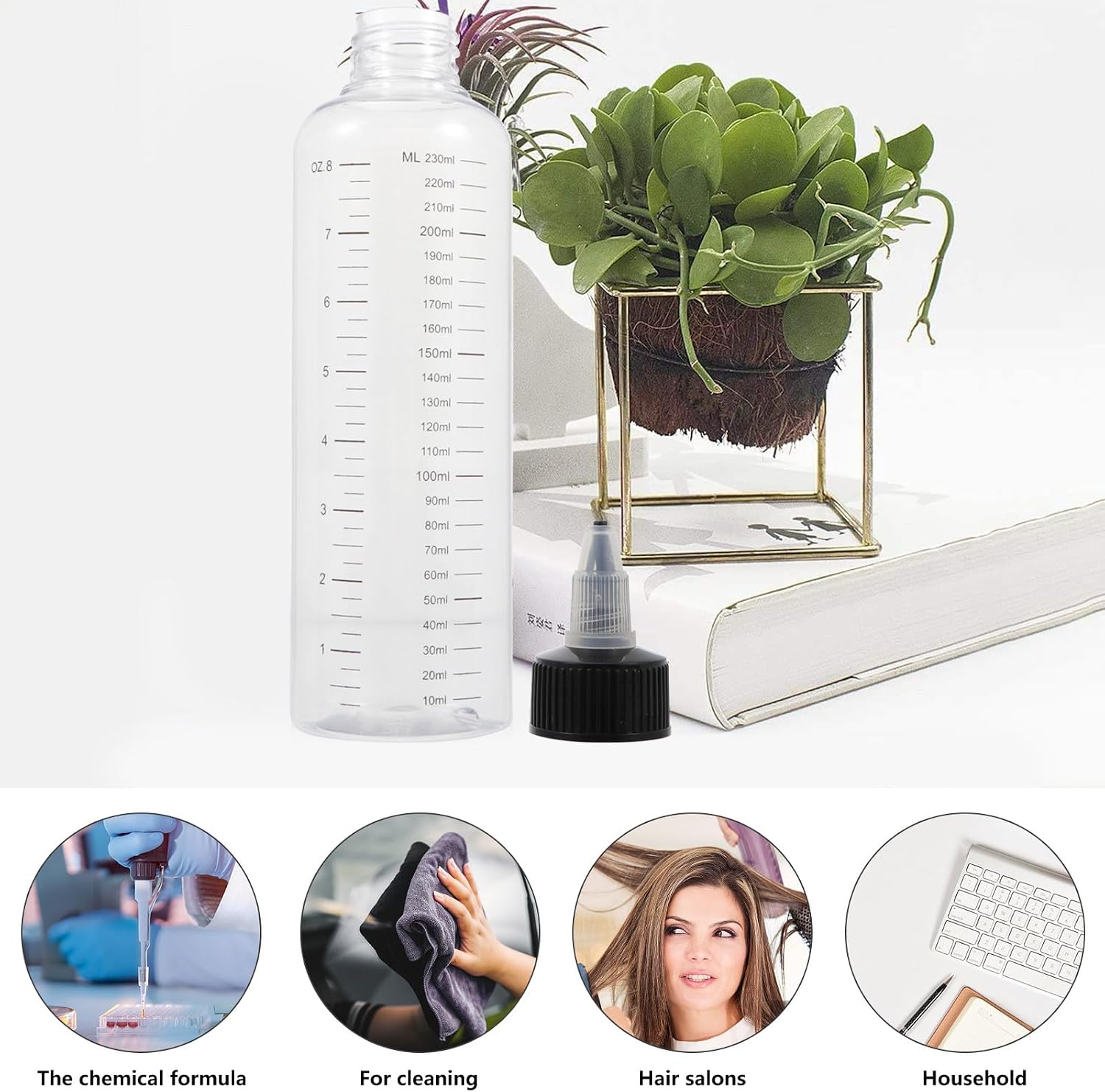 12pcs Plastic Squeeze Bottles 230ml with Precise Scale Markings, Refillable Narrow Nozzle Bottles for Liquid Dispensing and Beauty Personal Care Use