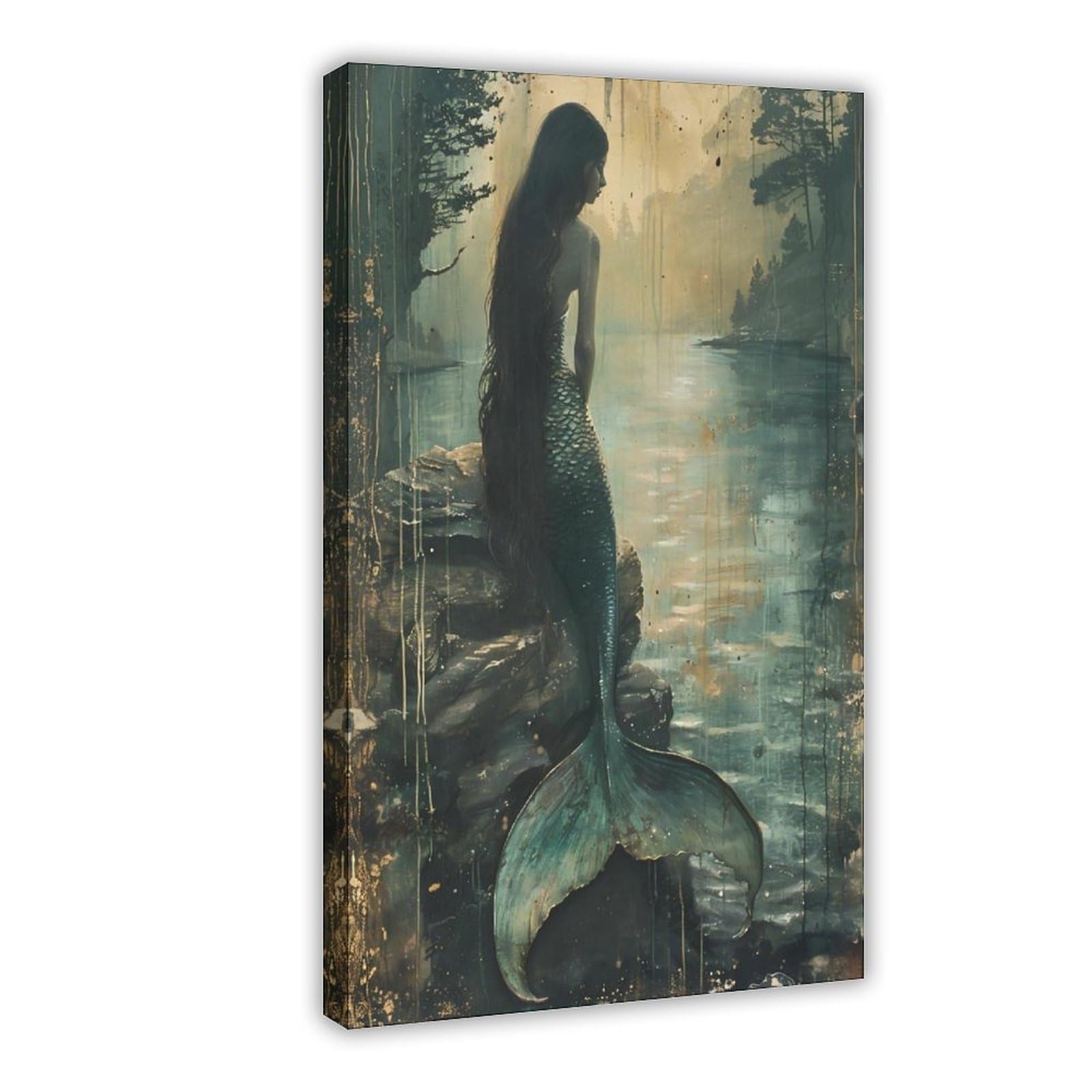 Bareronor Mermaid Poster Canvas Poster Bedroom Decor Landscape Office Room Decor Gift 24" L X 36" W
