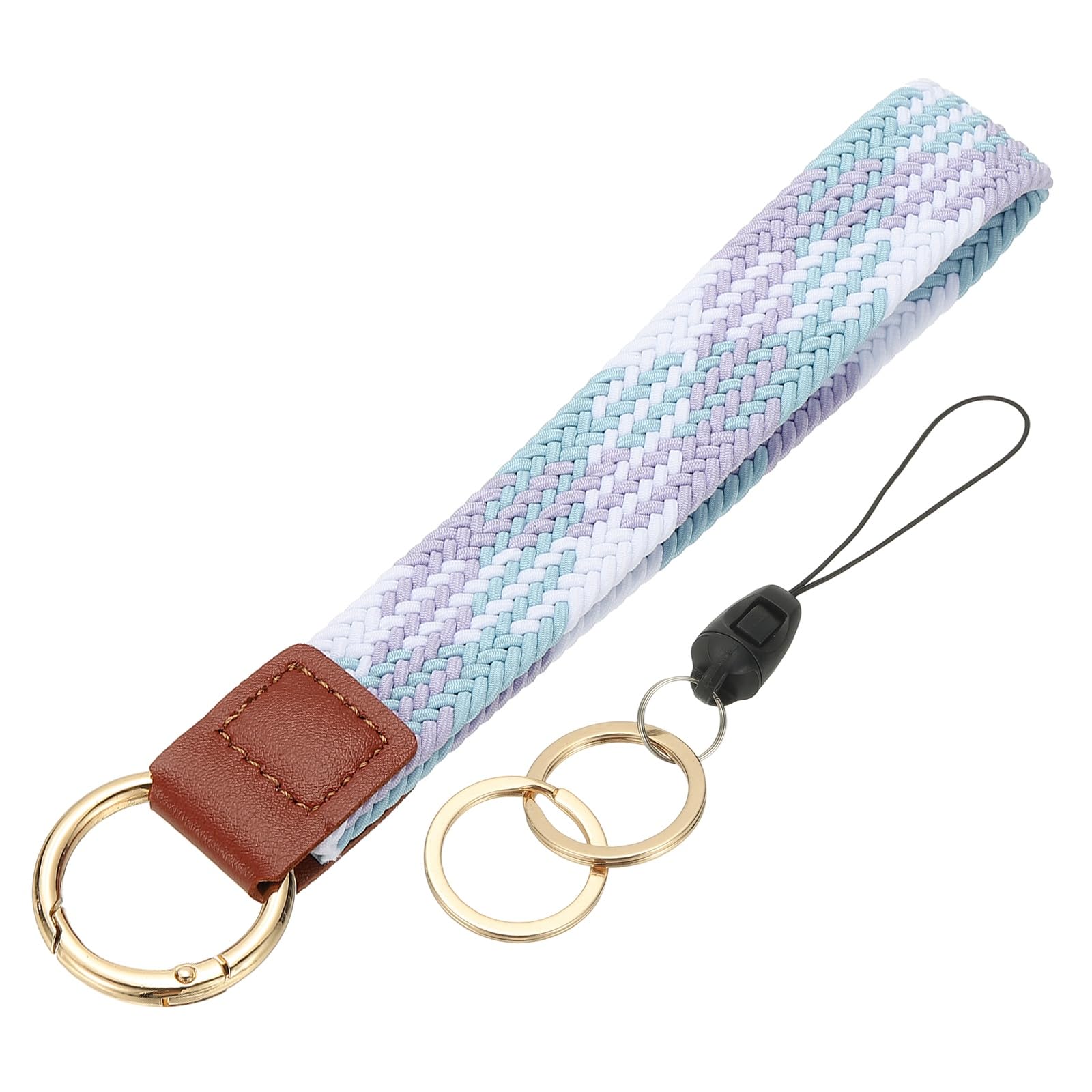 PATIKIL Keychain Wristlet, Cute Keychain Stretchy Woven Wrist Lanyard Strap Key Ring Car Keys Chain Accessories Hooks for Women Men Wallet ID Badges Card, Pink/Blue/White