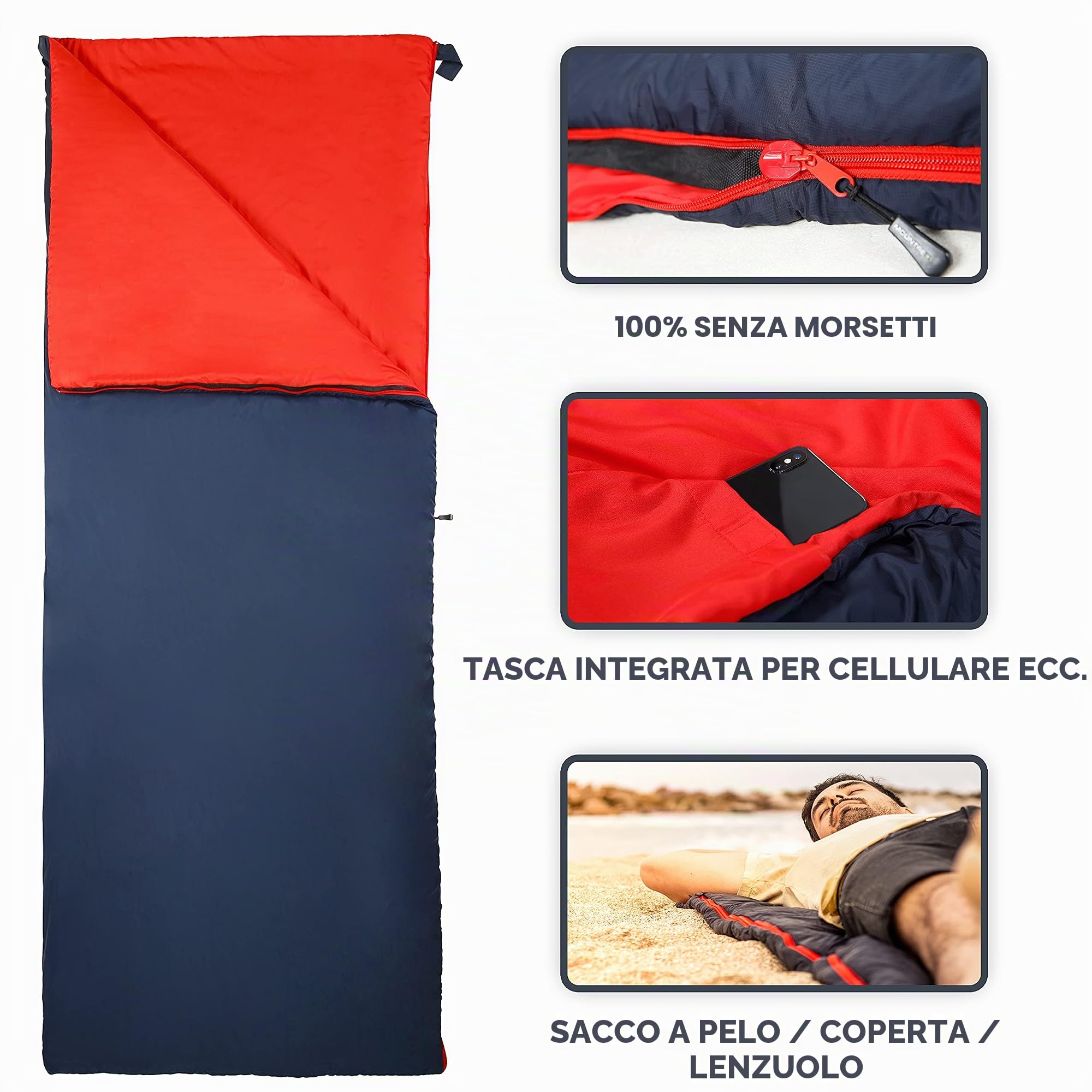 MOUNTREX® Sacco a pelo – piccolo ingombro & ultraleggero (730 g) – Sacco a pelo estivo – per attività all'aperto – campeggio, viaggi, festival – accoppiabile