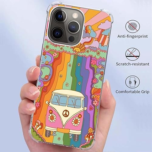 Miniatura 2 de Funda de teléfono retro de los años 70 con diseño de flores, arcoíris y rayos de sol, compatible con iPhone 12 Pro Max, funda de autobús con signo
