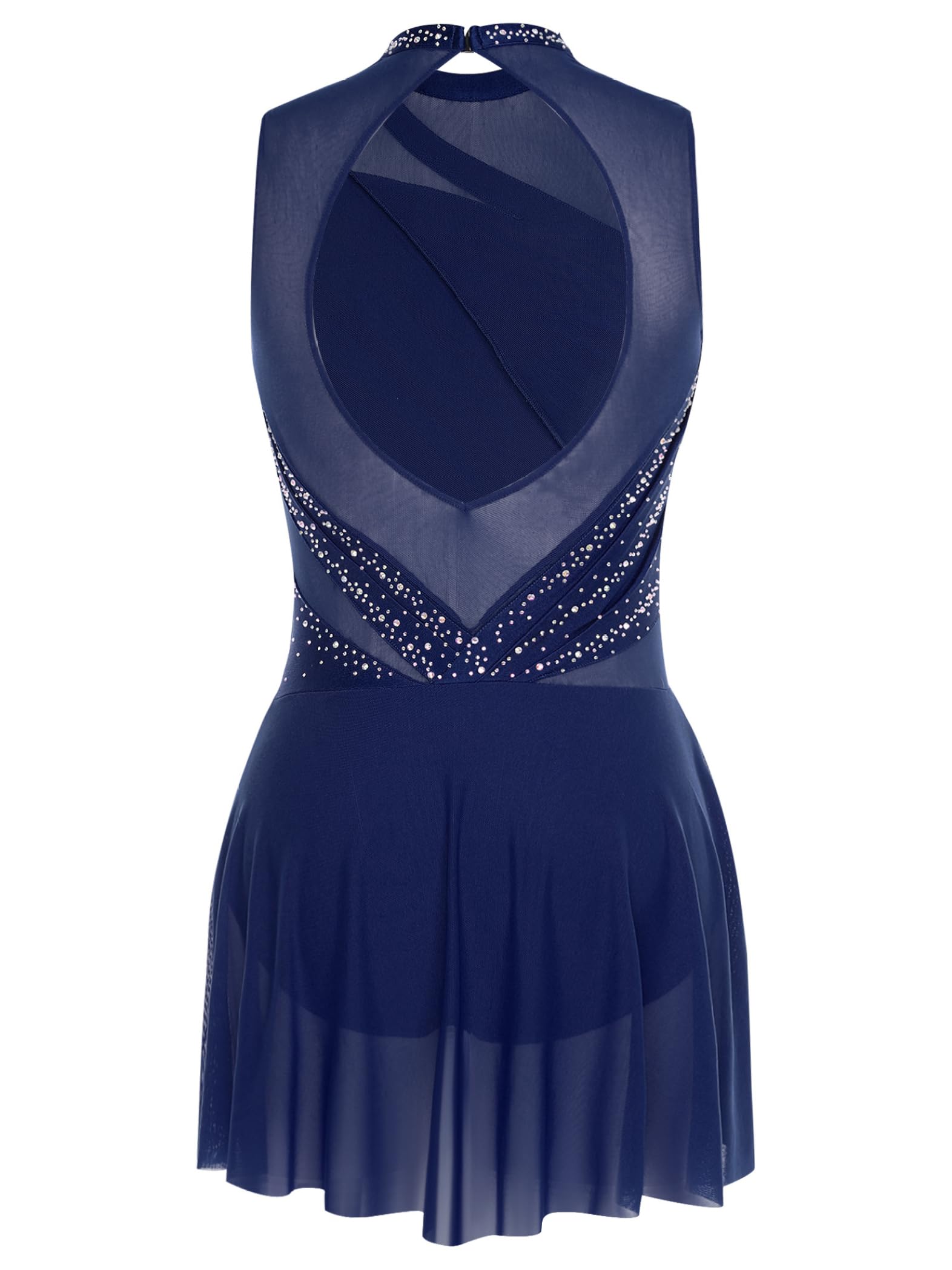 Femme Robe Patinage Artistique Strass Justaucorps Gymnastique sans Manches Leotard Danse Tenue Spectacle Costume Compétition