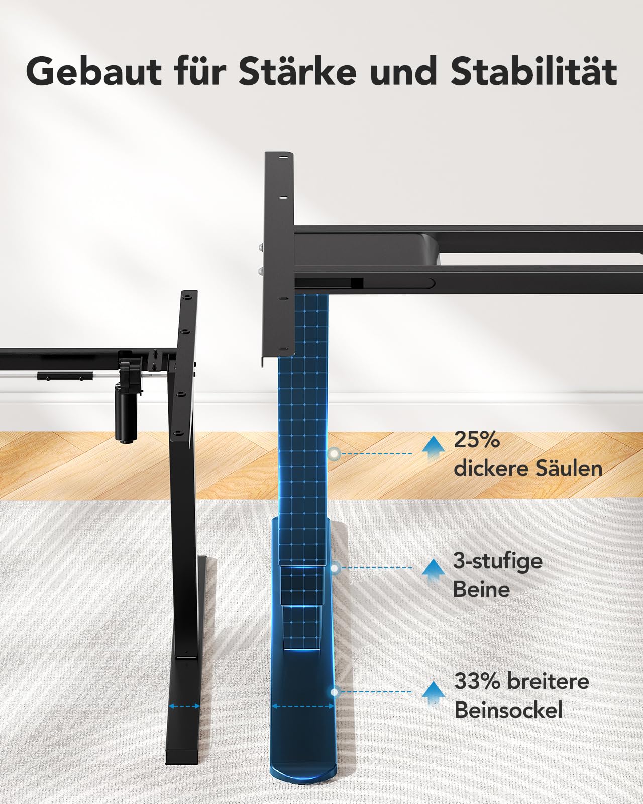 HUANUO 3-stufig Höhenverstellbarer Schreibtisch Gestell mit Zwei Motoren,Tischbeine Höhenverstellbar für Heim & Büro, Heavy Duty Stahl, Memory Controller, nur Gestell