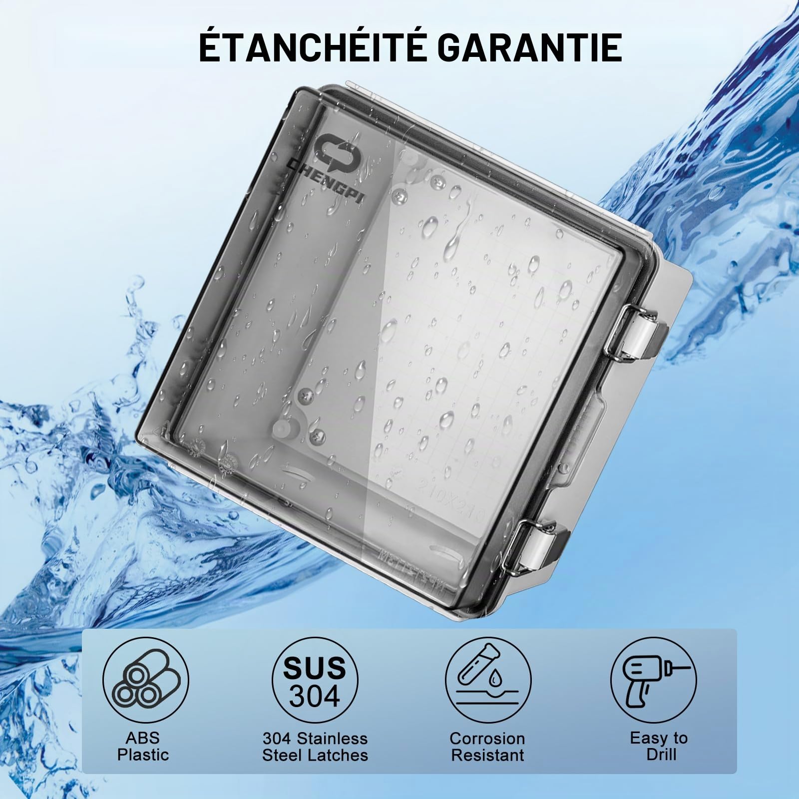 Boîte de Dérivation Electrique,Boitier Electrique Étanche avec Couvercle à Charnière,IP66 Boîte de Jonction en Plastique ABS,Couvercle Transparent Coffret Électrique 210x210x130MM