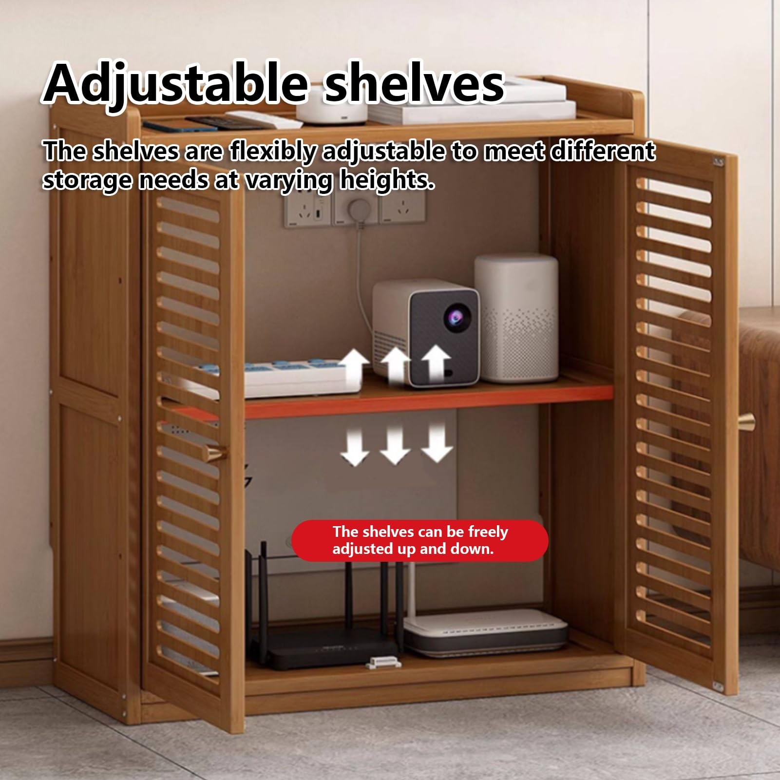 Mobiletto Organizer Multifunzionale per WiFi Router e Modem da Pavimento, con Gestione Cavi, Ampio Immagazzinaggio e Design Moderno, per Soggiorno e Ufficio(White,59x25x97cm)
