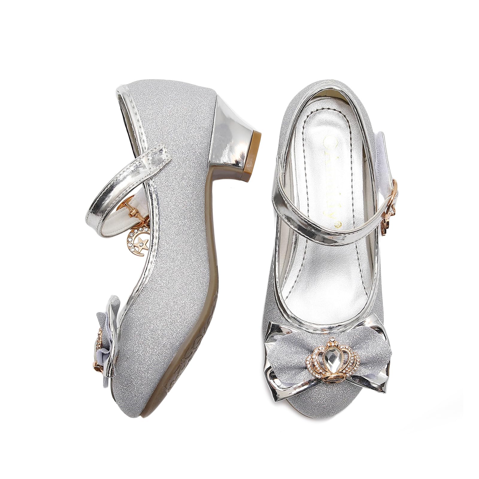 Amtidy Girls Dress Shoes Mary Jane Wedding Party Shoes Glitter Bridesmaids Princess Heels