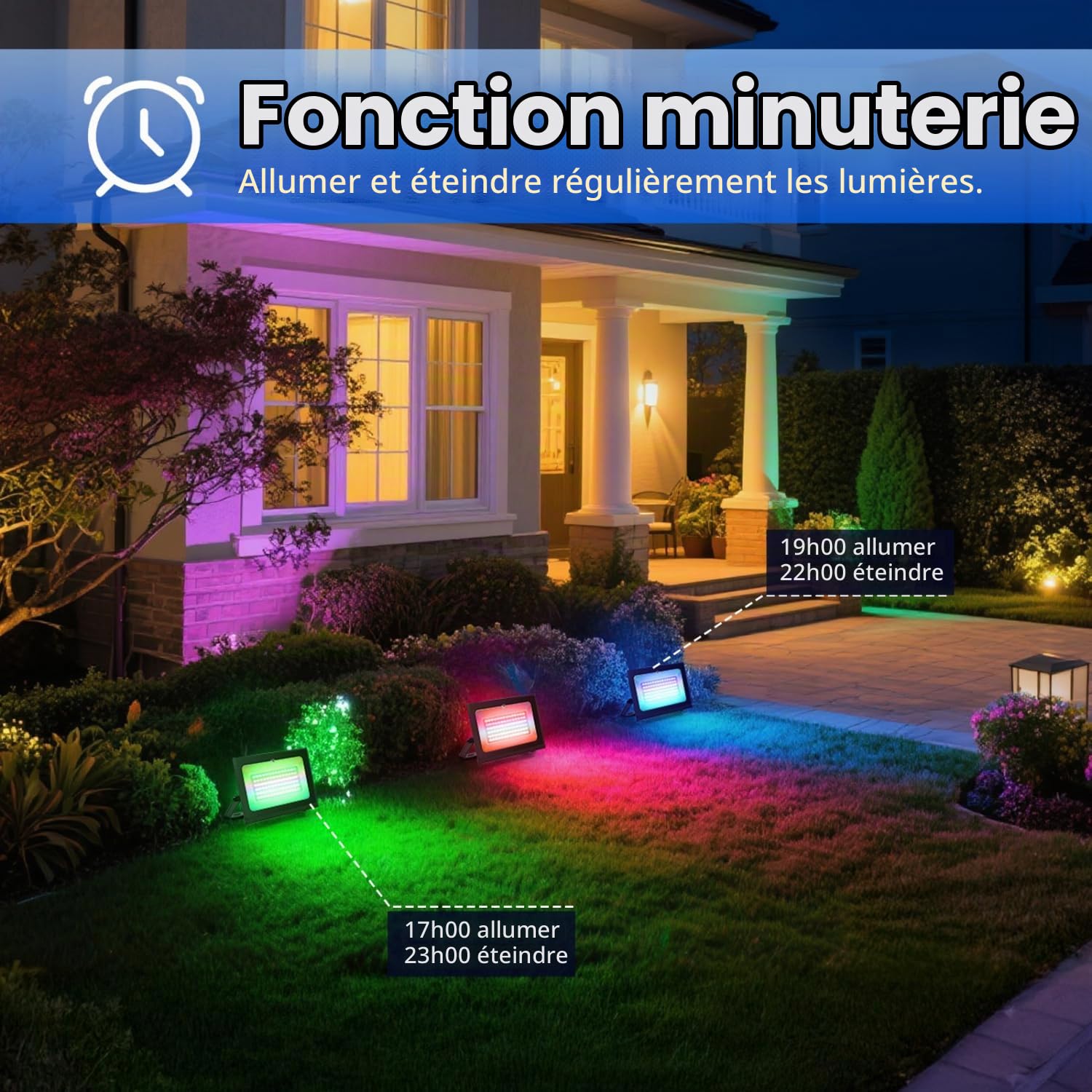Aigostar - Projecteur LED RGB d’extérieur de 50W,6 Modes Stroboscopiques,Mode DIY, Minuterie.Projecteur led avec Prise et Étanchéité IP65 pour jardin, Câble de 1,5 m,2 Pièces