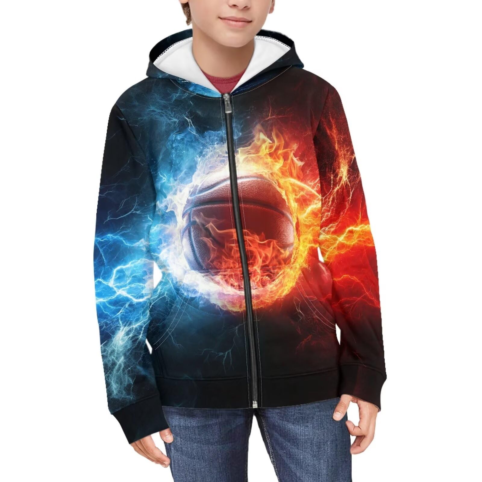 Unisex Zipper Sweatshirt Boys Girls Hooded with 2 Pocket Pullover Hoodies for 6-16Y Kids