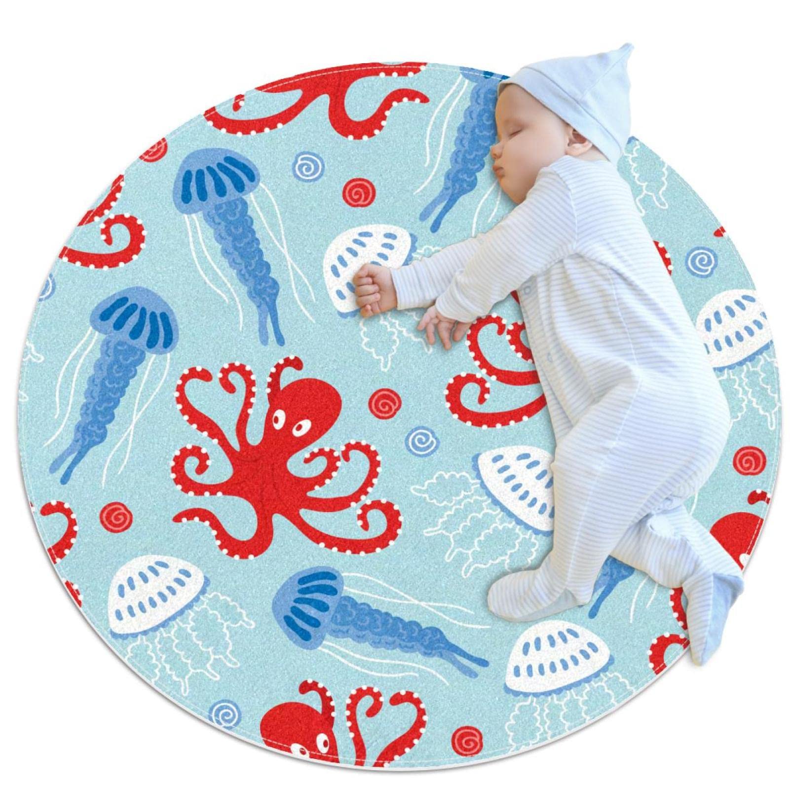 Tapis de salle de bain méduse rond 1m pour éviter les glissades sur carrelage