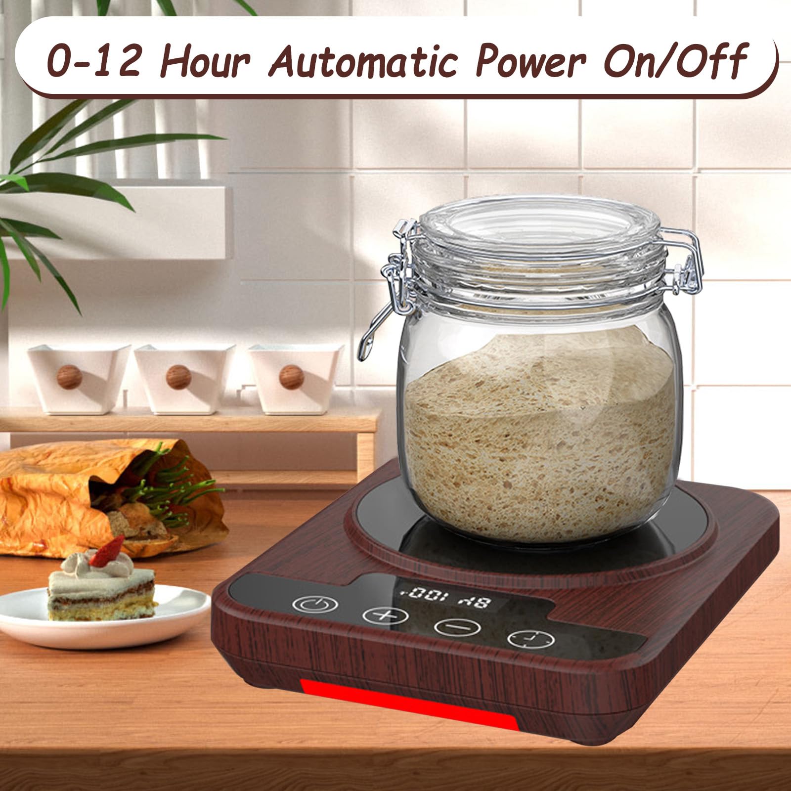 Calentador de masa madre, control 21-38℃, temporizador 12h, automático, para arrancador