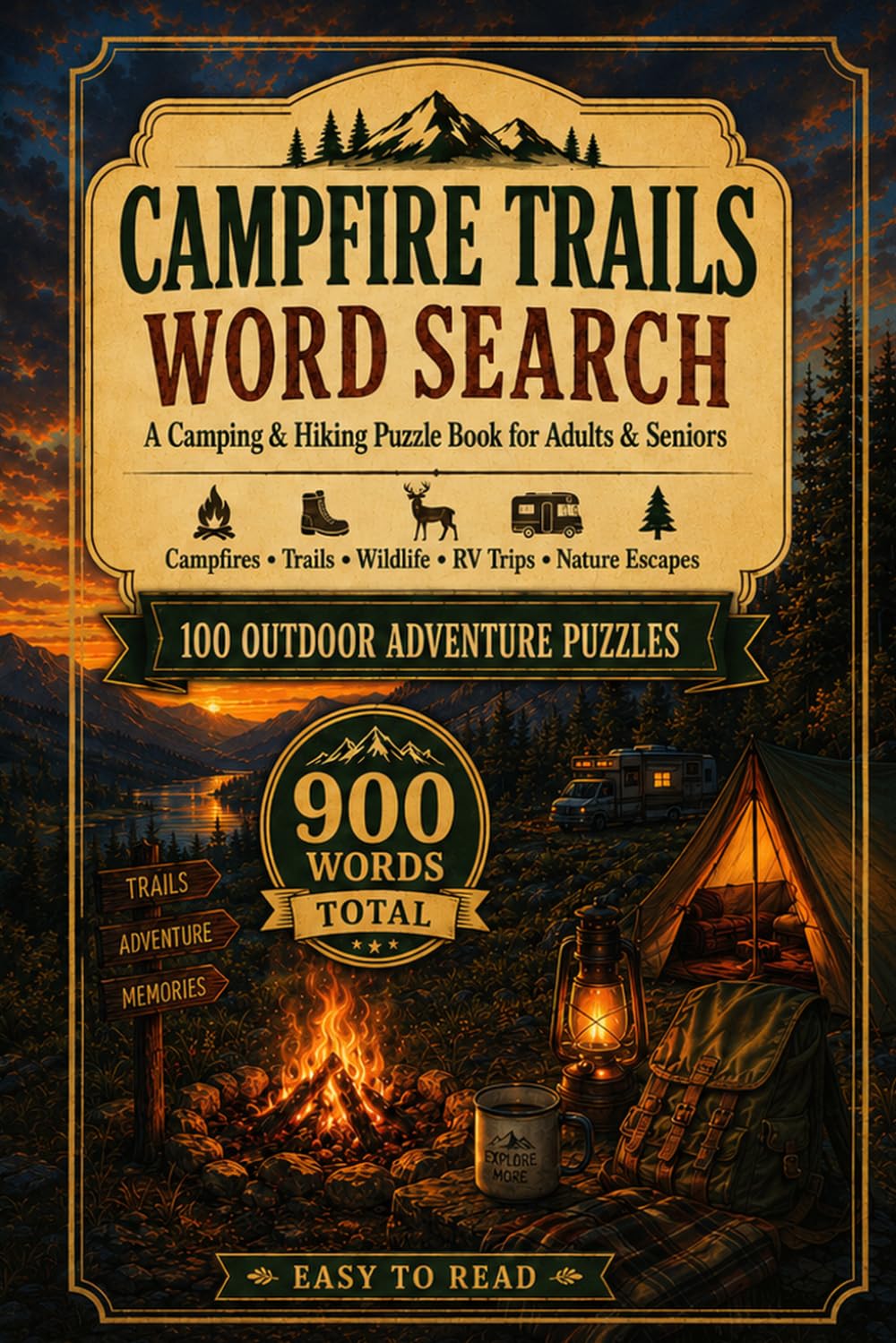 Campfire Trails Word Search: A Camping and Hiking Puzzle Book for Adults and Seniors with 100 Outdoor Adventure Puzzles and 900 Words to Find