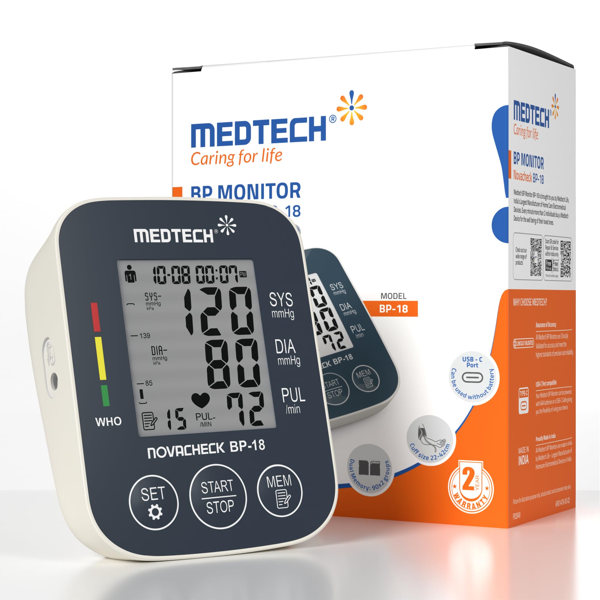medtech MEDTECH® BP18 Fully Automatic Portable Digital Blood Pressure Monitor with Smart MDD Technology and USB-C Port - Full Size Cuff - 22-42cm-picture-28