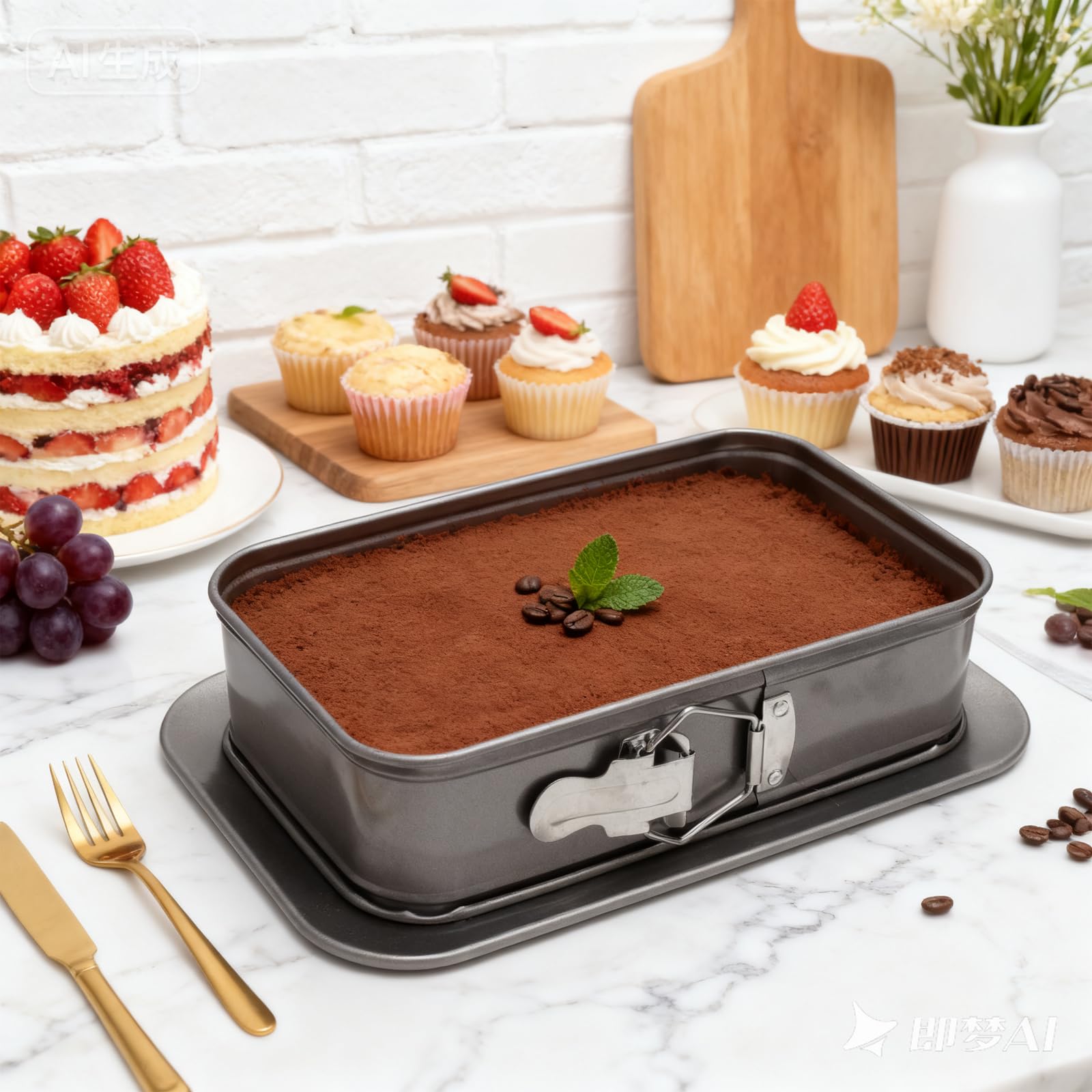 Backform Rechteckig 18x6,6cm mit Springform Eckig Set Antihaft Kuchenform mit Servierboden & 3 Silikon Teigschaber Rechteckige Backform für Blechkuchen & Käsekuchen Zuhause und als Geschenkset