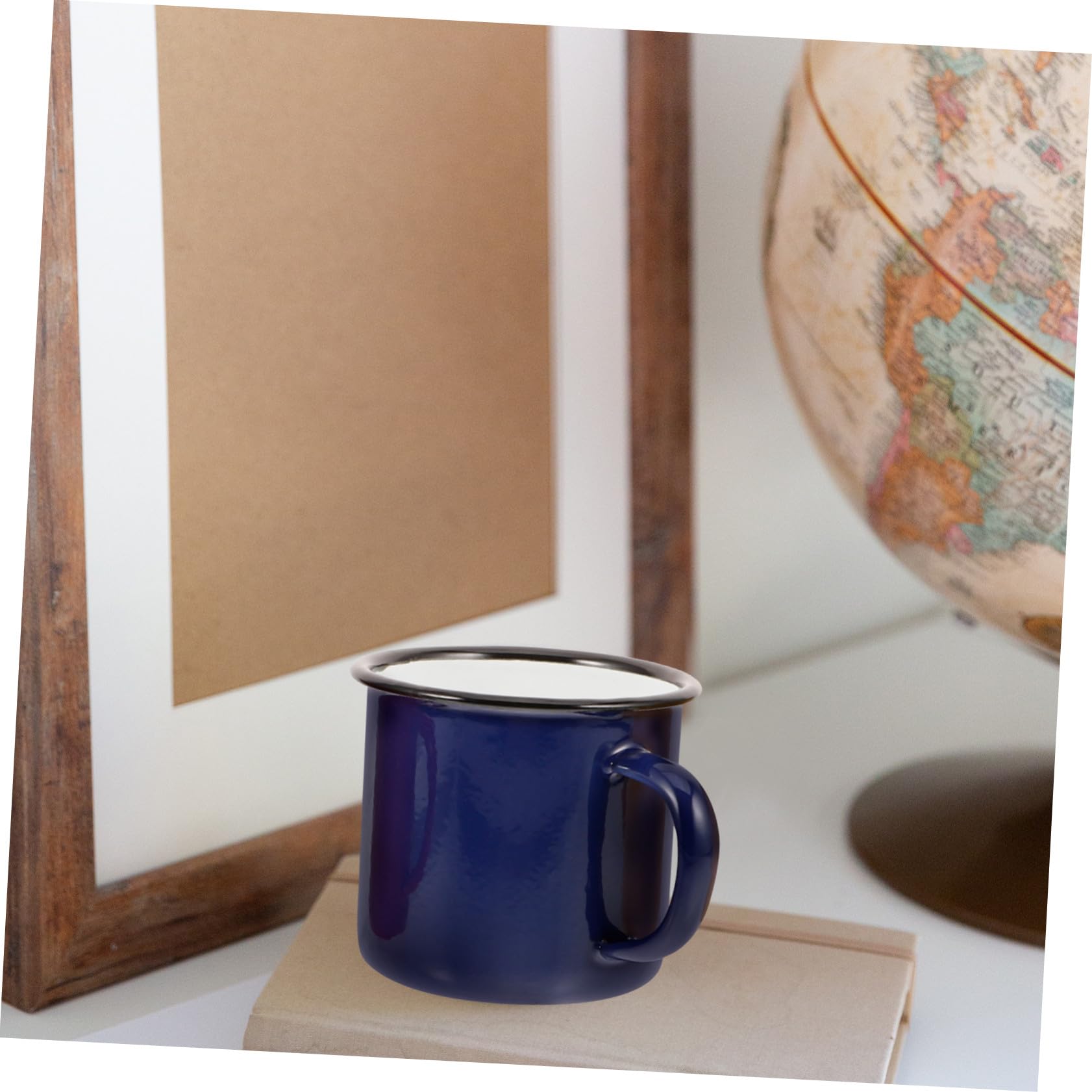 GARVALON 4 Stück Teiliges Emaille Tassen Vintage Camping Becher Retro Wasser Kaffeebecher mit Hitzebeständigem Griff für Outdoor Picknick Frühstück in Rot Gelb Grün Blau