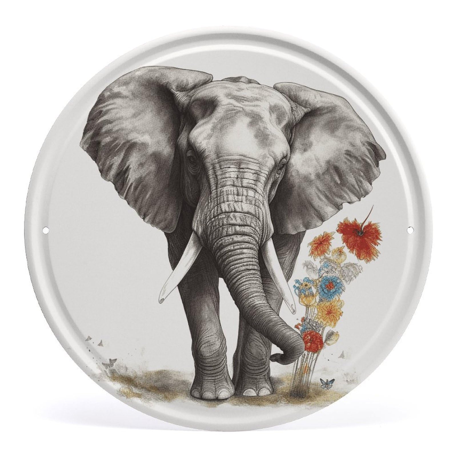Fodpand Style Elephant5 Round Wall Art Hanging Decorations, Wall Decor Modern Minimalist Artwork, Tin Sign Hanging Picture For Living Room, Bedroom, Office, Hallway, 11.8X11.8 Inch