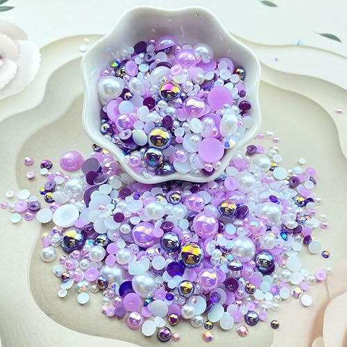 Miniatura 3 de Diamantes de imitación de resina con parte trasera plana mixta de 1.76 oz, perlas semicirculares, tamaños mixtos de 0.16 a 0.39 pulgadas, diamantes