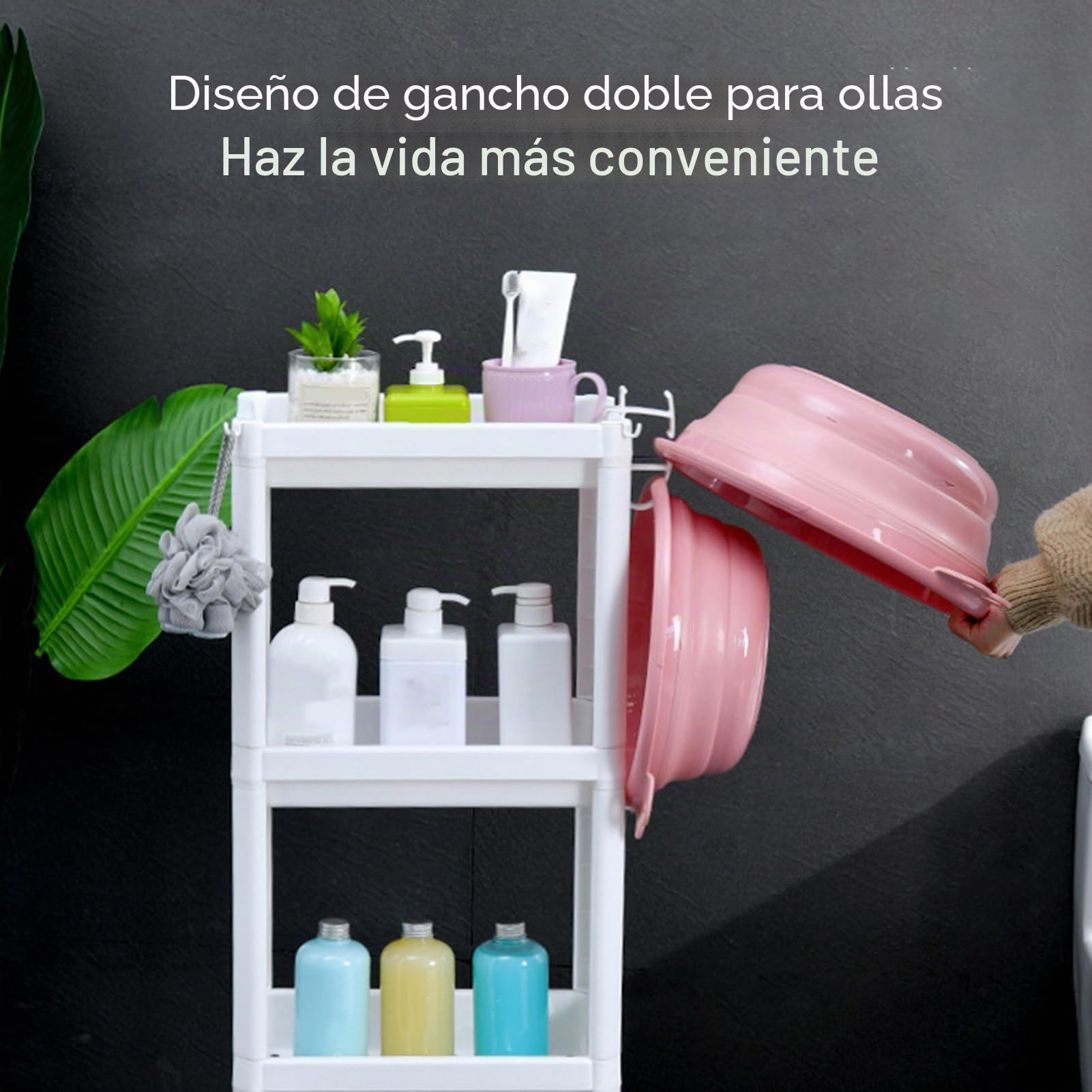Estante de Torre de Baño, Estante de Almacenamiento Independiente de Plástico, Organizador, Estantería Multifuncional para Sala de Estar, Dormitorio, Cocina, Blanco (3 Capas)