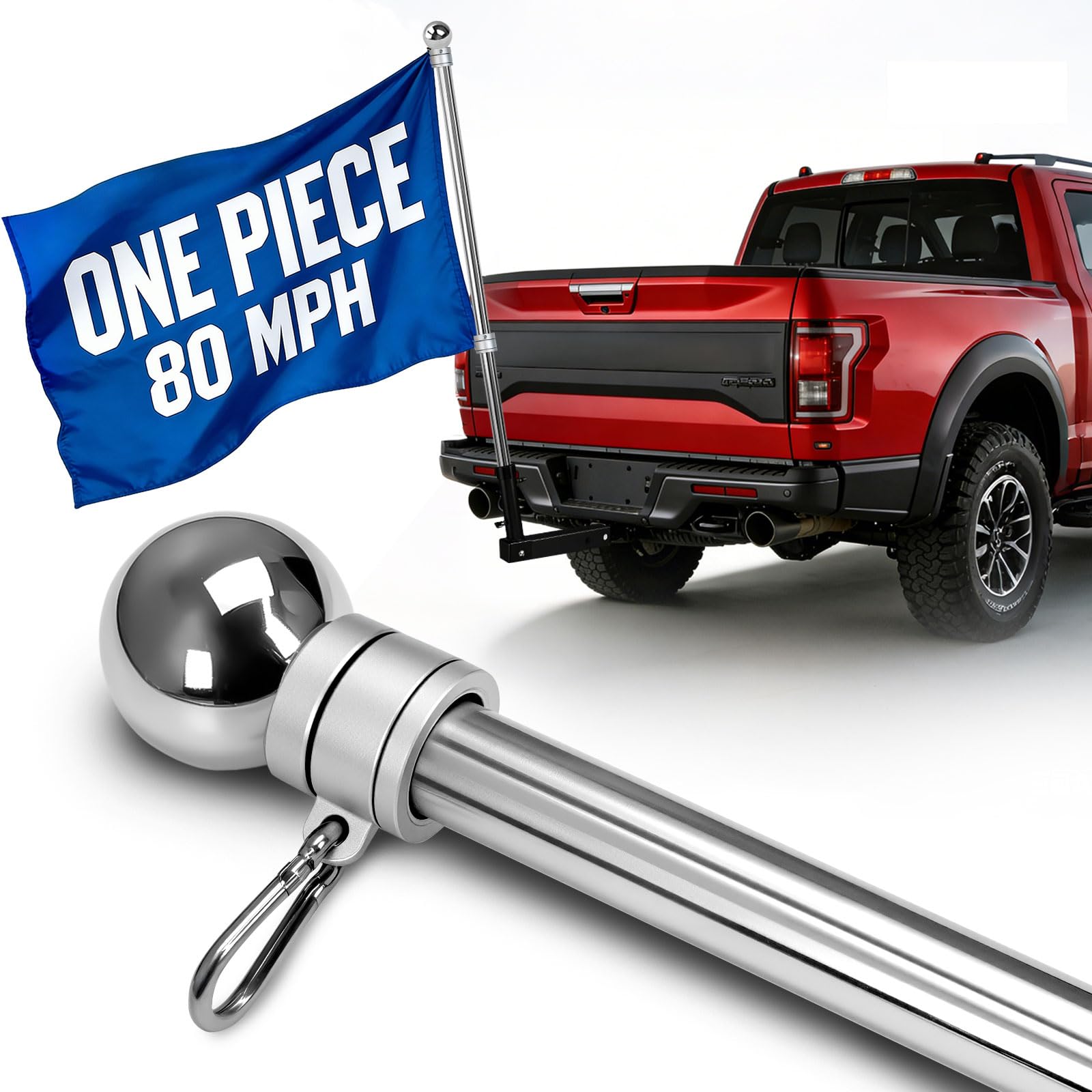 one piece stainless steel flag pole for outside house, 80 mph heavy duty flag pole for truck, 57in outdoor flagpole for porch, wall, jeep, trailer, 1 inch flagpole (1, silver)