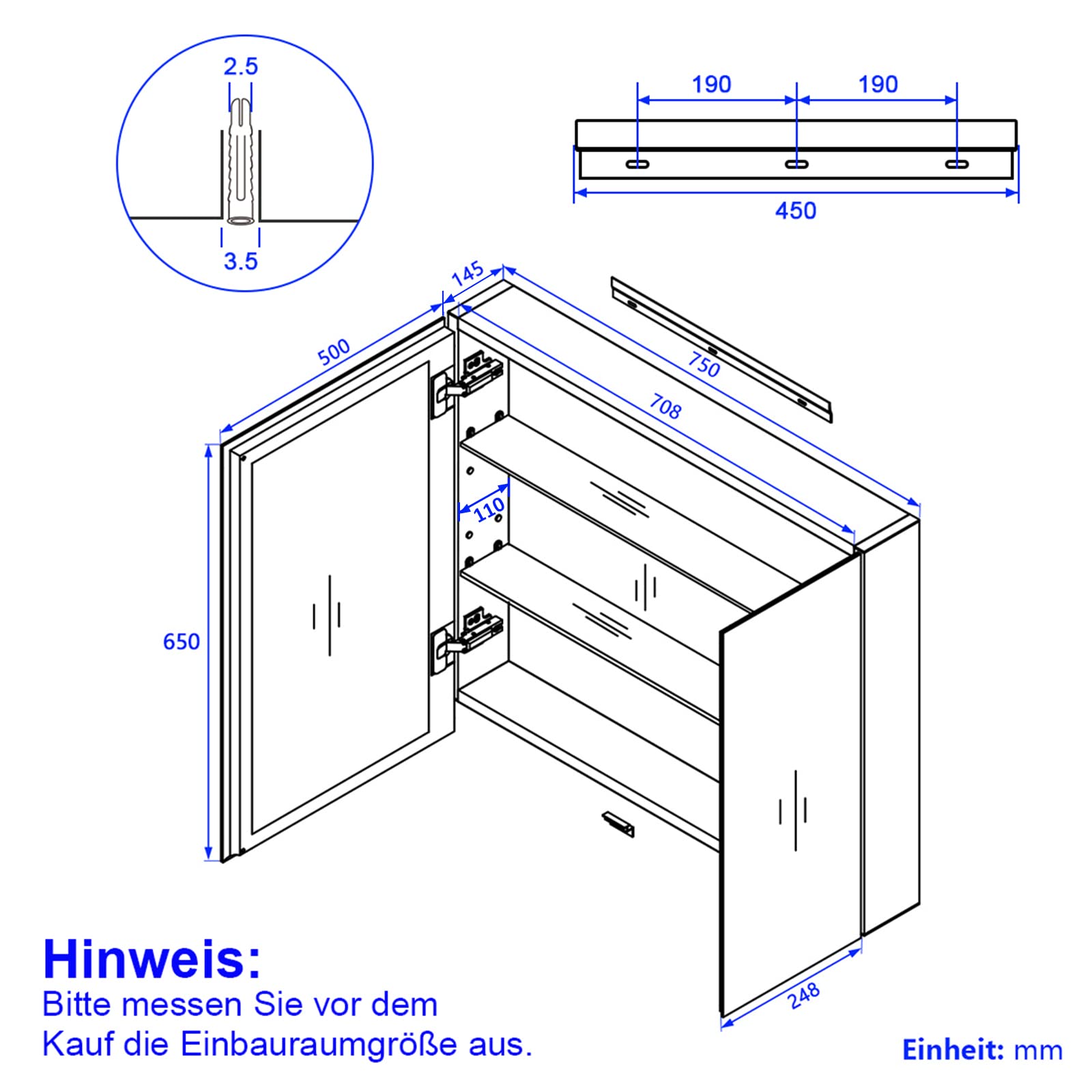 EMKE Spiegelschrank Bad, Badezimmer Spiegelschrank mit Spiegel, 75x65cm Badschrank Wandschrank mit höhenverstellbaren Glasablage (Weiß Mattiert)