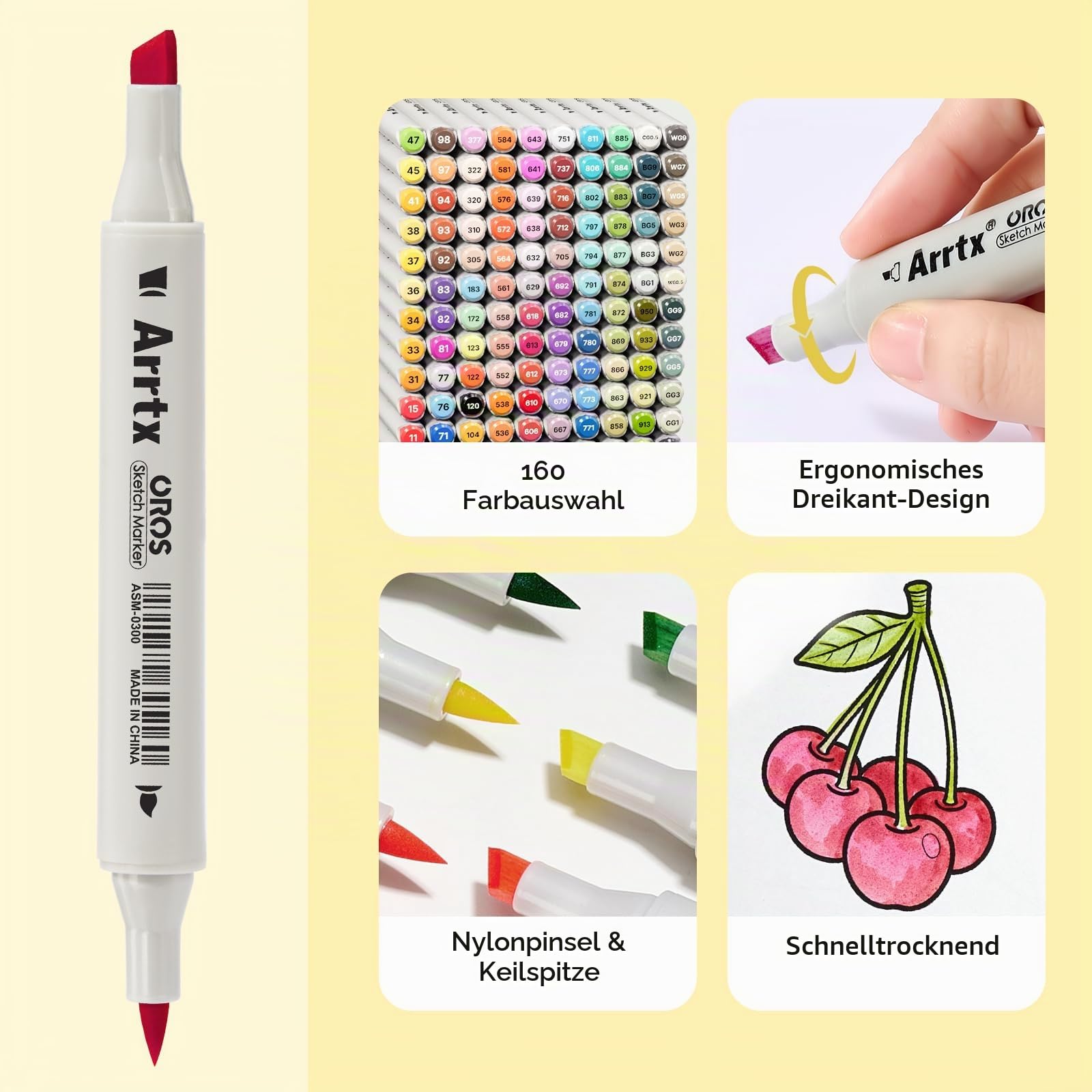 Arrtx Oros Alkoholmarker für Steine 160 Farben, Pinselspitze Acrylmalstifte für Felsmalerei, Holz, Leinwand, Stein, Glas, Keramik, Stoff, DIY Kunsthandwerk & Kunstzubehör, Geschenkpaket
