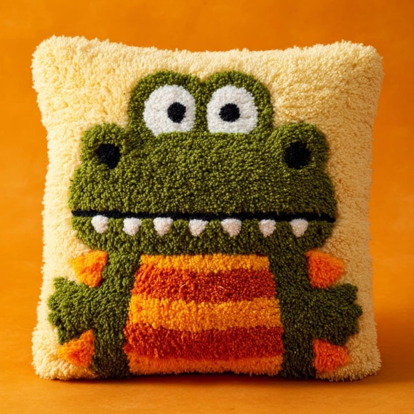 WallustrioaW 43x43cm DIY Latch Hook Cushion Kit,Cartoon Dinosaur