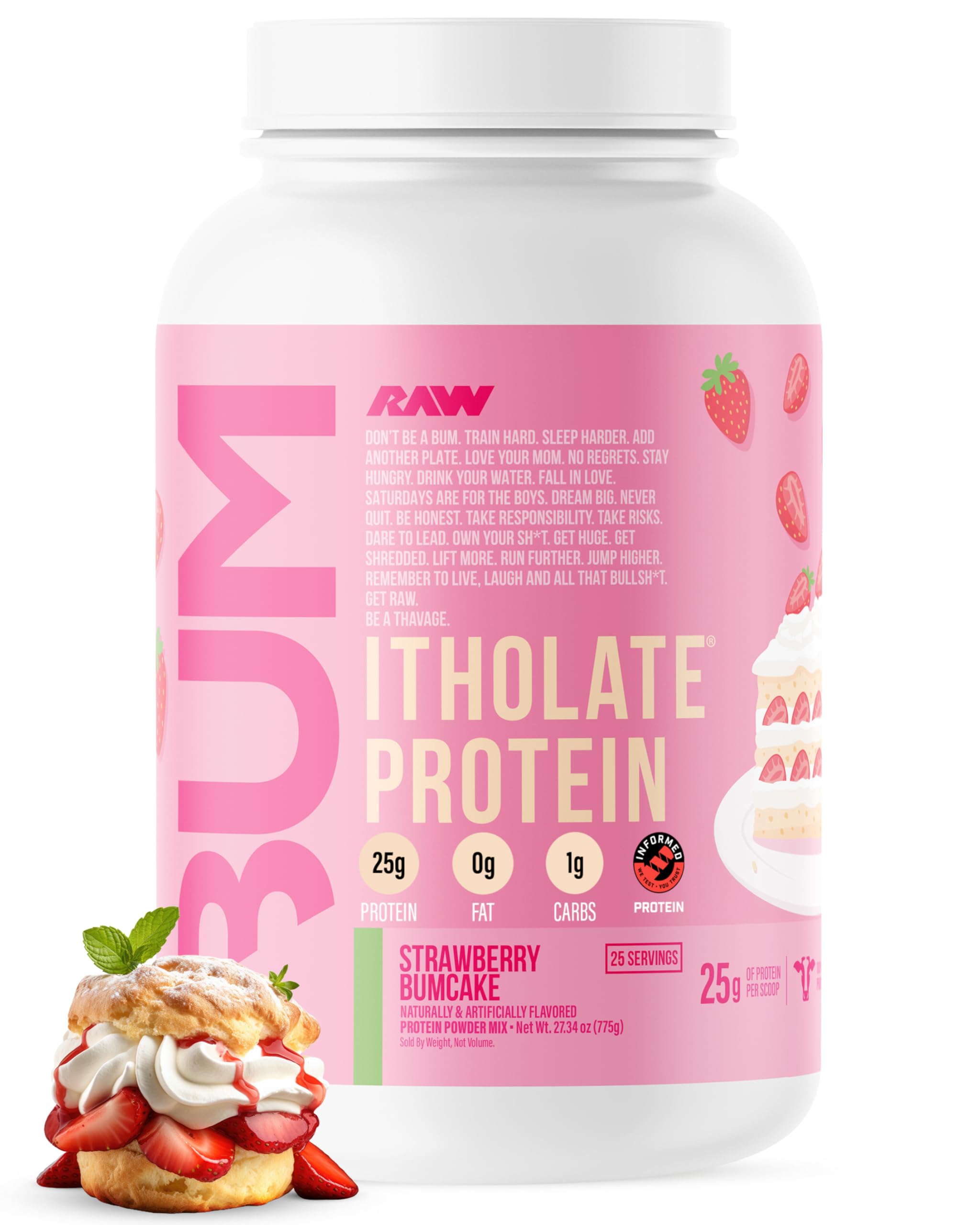 RAW Whey Isolate Protein Powder, Strawberry Bumcake - 100% Grass-Fed Sports Nutrition Protein Powder for Muscle Growth & Recovery - Low-Fat, Low Carb, Naturally Flavored & Sweetened - 25 Servings …