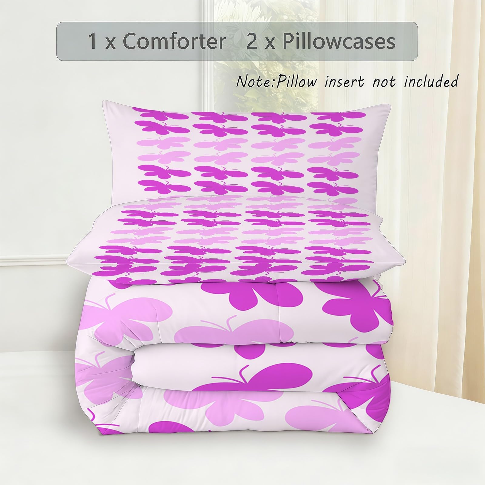 Genérico Edredon Cama 150 Mariposa Edredón Nordico Adulto sin Funda Reversible Rosa y Morado Estampado Suave Ligero Transpirable Duvet 220x240 cm Incluye 2 Fundas de Almohada 50x75 cm YUb143