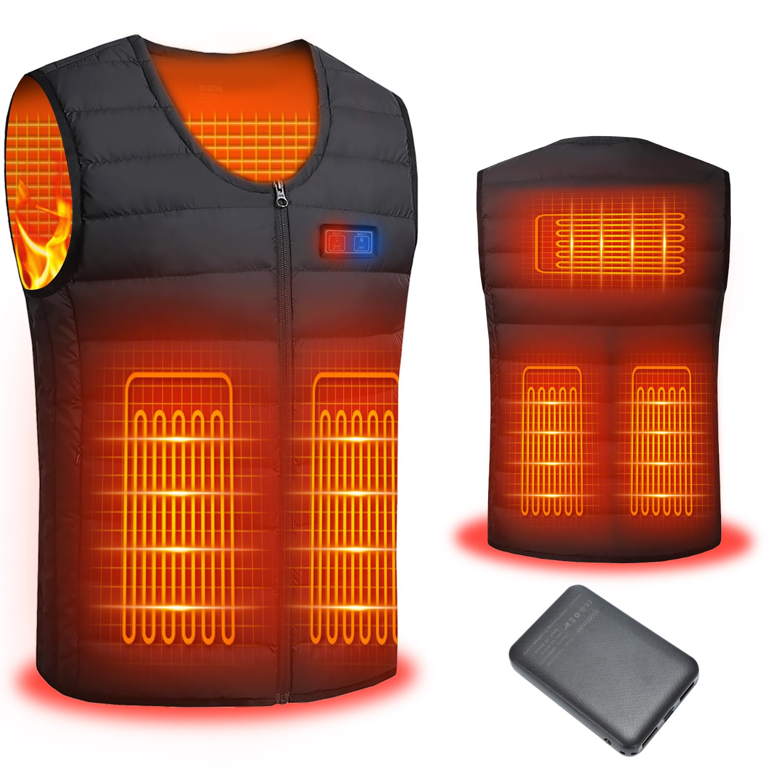 Mincoo Gilet Riscaldato Donna e Uomo, Giubbotto Riscaldato 10000mAh Giacca Riscaldata Elettrico Doppi Controller per Escursionismo all'aperto,Caccia,Motocicletta (Batteria Inclusa) Nero
