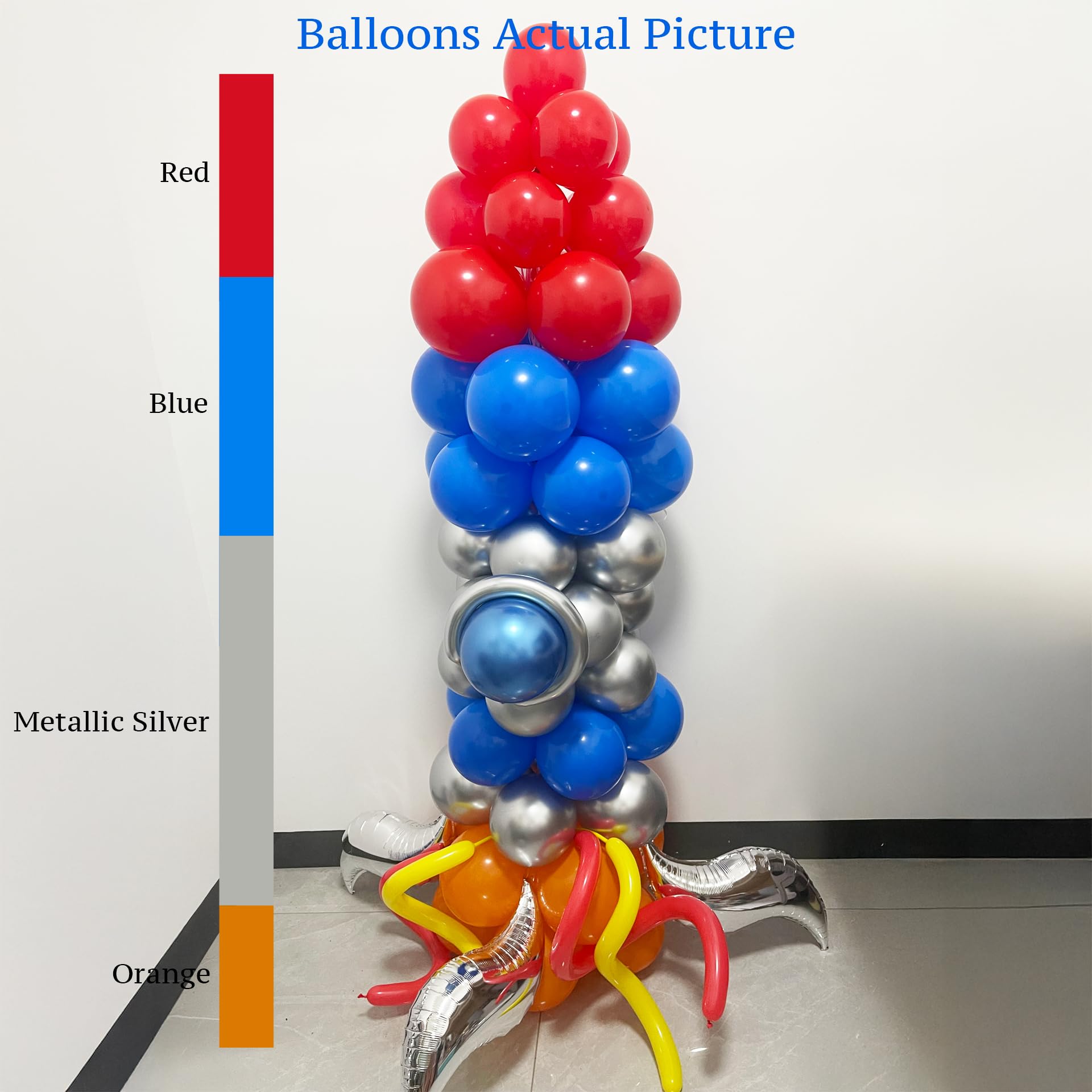 PartyXpress Kit de guirnalda de arco de globos de cohete de 117 piezas con globos plateados metálicos rojos, azules, naranjas, para decoración de fiestas temáticas del espacio exterior, decoración de