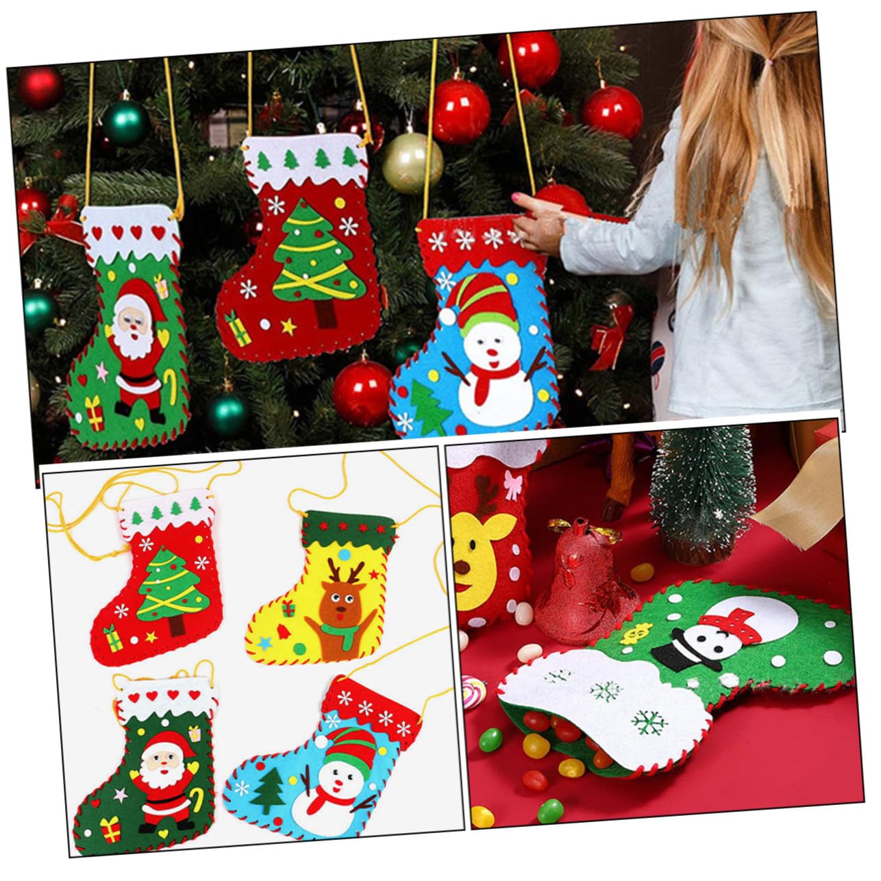 FUNOMOCYA 20 Piezas Kit de Costura Infantil Calcetines Navideños DIY Fieltro Juguete Educativo para Manualidades Material No