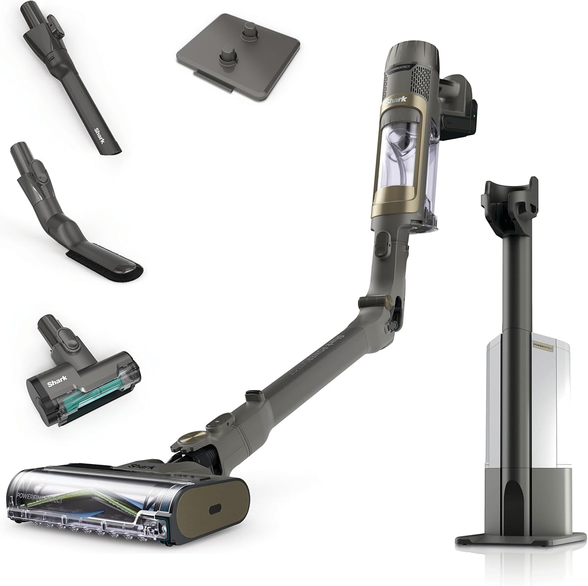 Shark PowerDetect Clean &amp; Empty Cordless Vacuum, PowerFins Detect, Reverse Clean, Station 2L, Anti Hair Wrap Plus, 70min, Lightweight, Pet Hair Accessories and Surfaces, Gray IP3225EUT