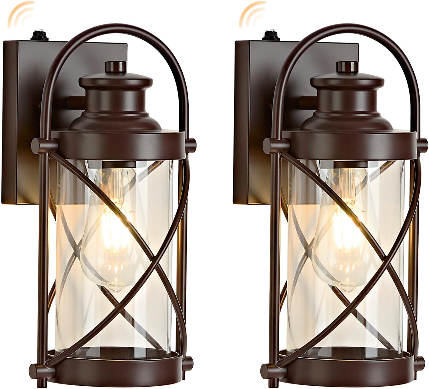 Dusk to Dawn Outdoor Wall Lights Fixtures, Waterproof Exterior Lighting Fixtures with Photocell Sensor,Vintage Coffee-Bronze Metal Cage Lantern Outside Lights for Porch Patio House Garage（2 Pack）