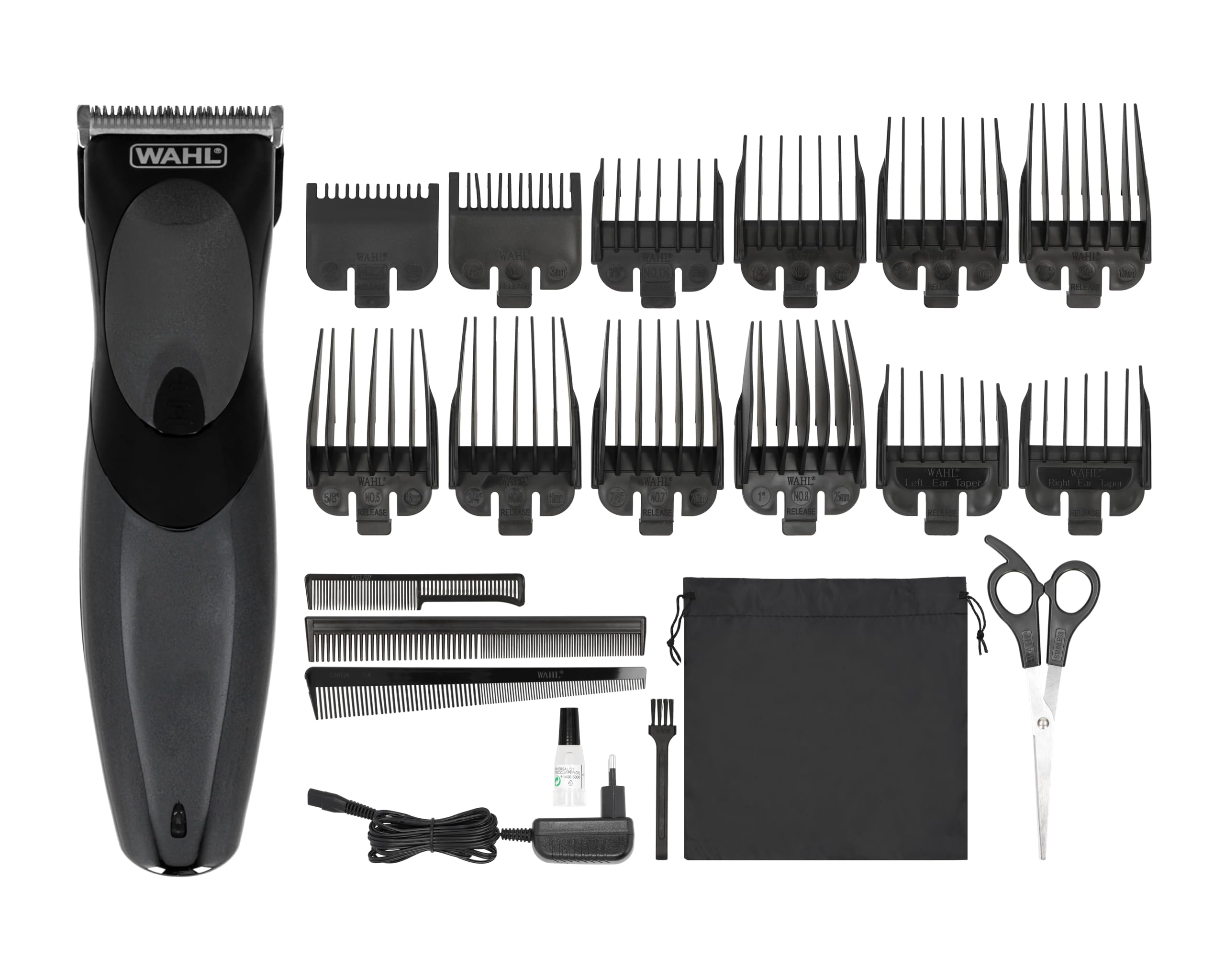 WAHL Haircut & Beard recortadora de precisión para barba y regulador para hombres, sin cable y con batería recargable, para pelo, barba larga y corta, kit con 10 peines guía, peine y tijeras