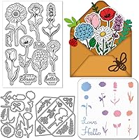 Vista 9 de GLOBLELAND Troqueles de corte de peonía, sellos transparentes y plantillas de pintura, plantilla de estampado de flores, sello de silicona, juego