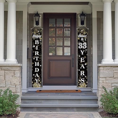 Miniatura 68 de Decoraciones de feliz cumpleaños 18, cartel colgante de puerta con temática de cumpleaños de estrella de ensueño negro y plateado de 18 años