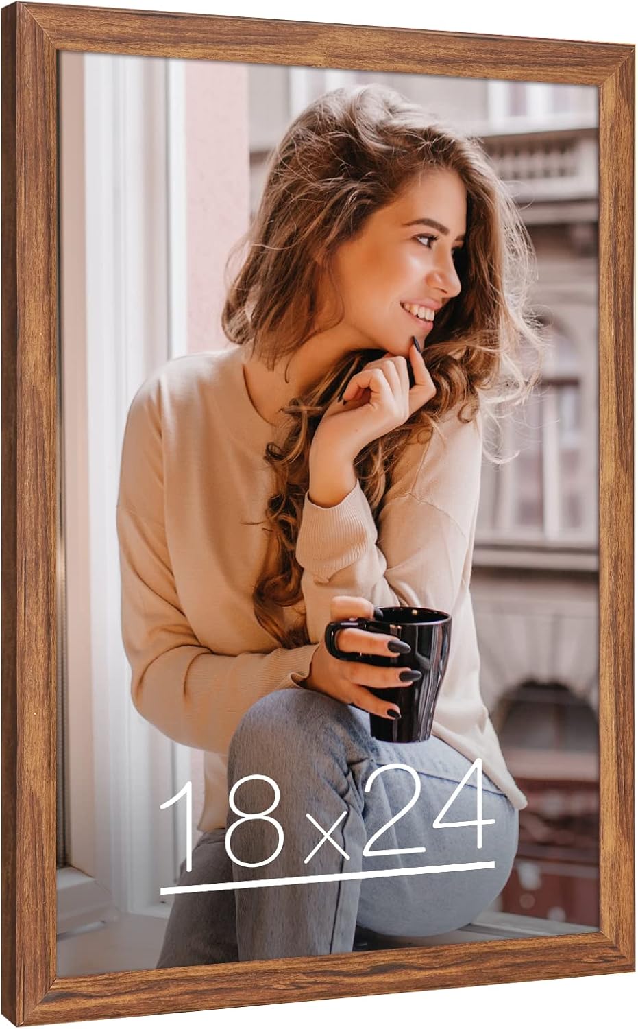 18x24 Wood Frame Brown, Rustic Natural Woodgrain 24x18in Poster Picture Frame, Distressed Brown 18 x 24inch Gallery Wall Photo Frame with HD Plexiglass, Horizontal Vertical Wall Mounting Display 1pcs Brown 18x24