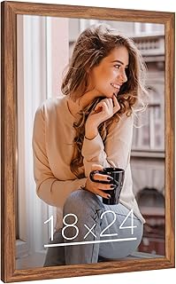 18x24 Wood Frame Brown, Rustic Natural Woodgrain 24x18in Poster Picture Frame, Distressed Brown 18 x 24inch Gallery Wall Photo Frame with HD Plexiglass, Horizontal Vertical Wall Mounting Display 1pcs