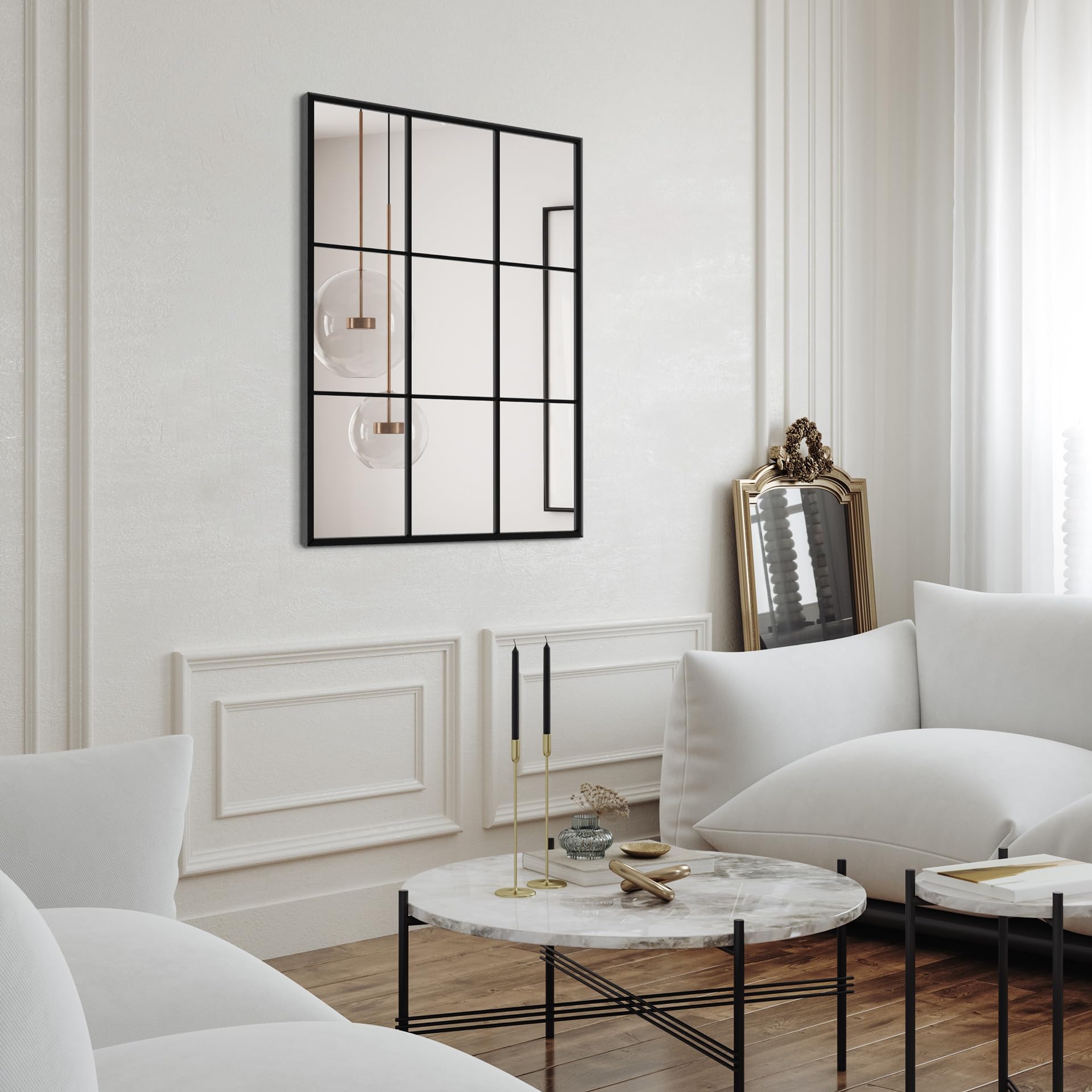 STYLER Specchio Jake 69 x 95 cm, moderno specchio da parete in nero, design a griglia simmetrica, specchio da parete rettangolare in stile industriale, per corridoio, camera da letto, soggiorno