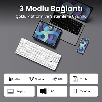 Aula F87 PRO V2 Mekanik RGB TKL Star Vector Switch Kablosuz Makrolu Hot Swap Klavye Desenli Beyaz