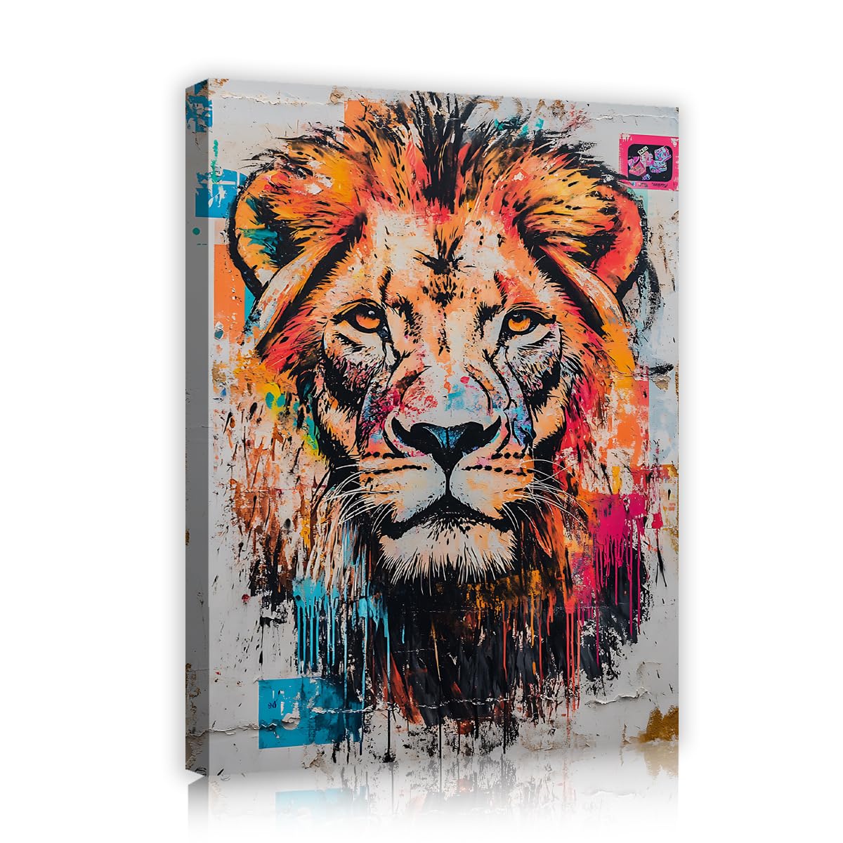 TOANGWALL Modern Pop Street Canvas Wall Art for Entryway Colorful Splatter King Lion Head Prints Posters Artwork for Hotel Office Decor 40x50cm
