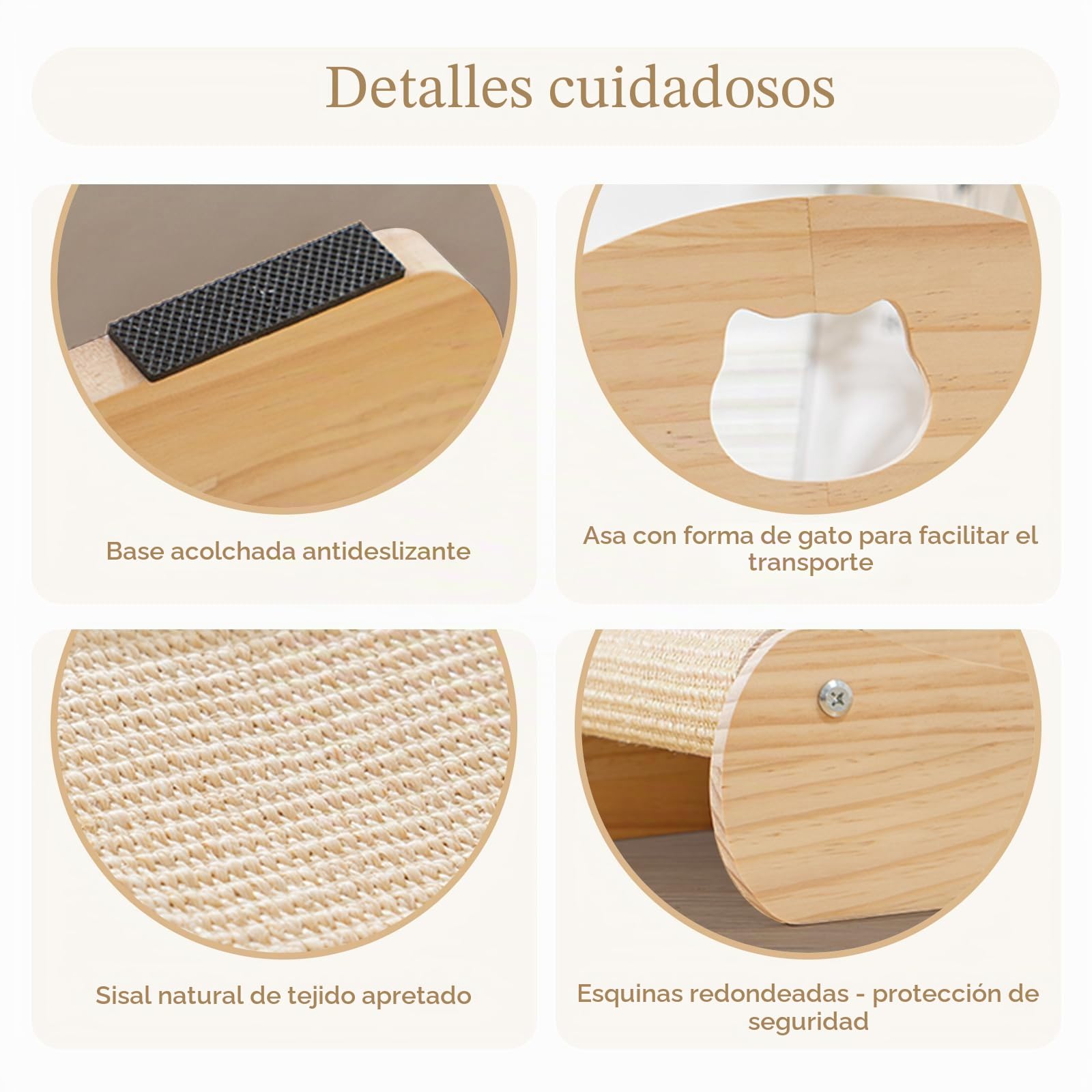 Avont Cama para Gatos Rascadora 2 En 1 De Sisal Natural, Tumbona De Madera Maciza Resistente, Sofá Rascador Sin Ensuciar para Gatos De Interior, Protector De Muebles, Tamaño Grande 58 Cm | Rascador horizontal sin ensuciar, grande