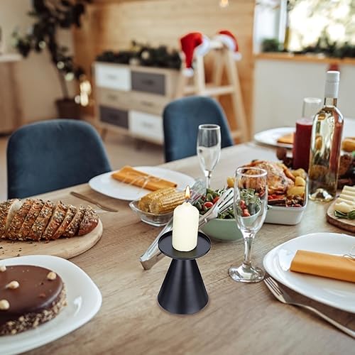 Miniatura 5 de GORGECRAFT 2 portavelas grandes de hierro negro forjado de metal cónico en forma de cono, candelabro redondo para centro de mesa