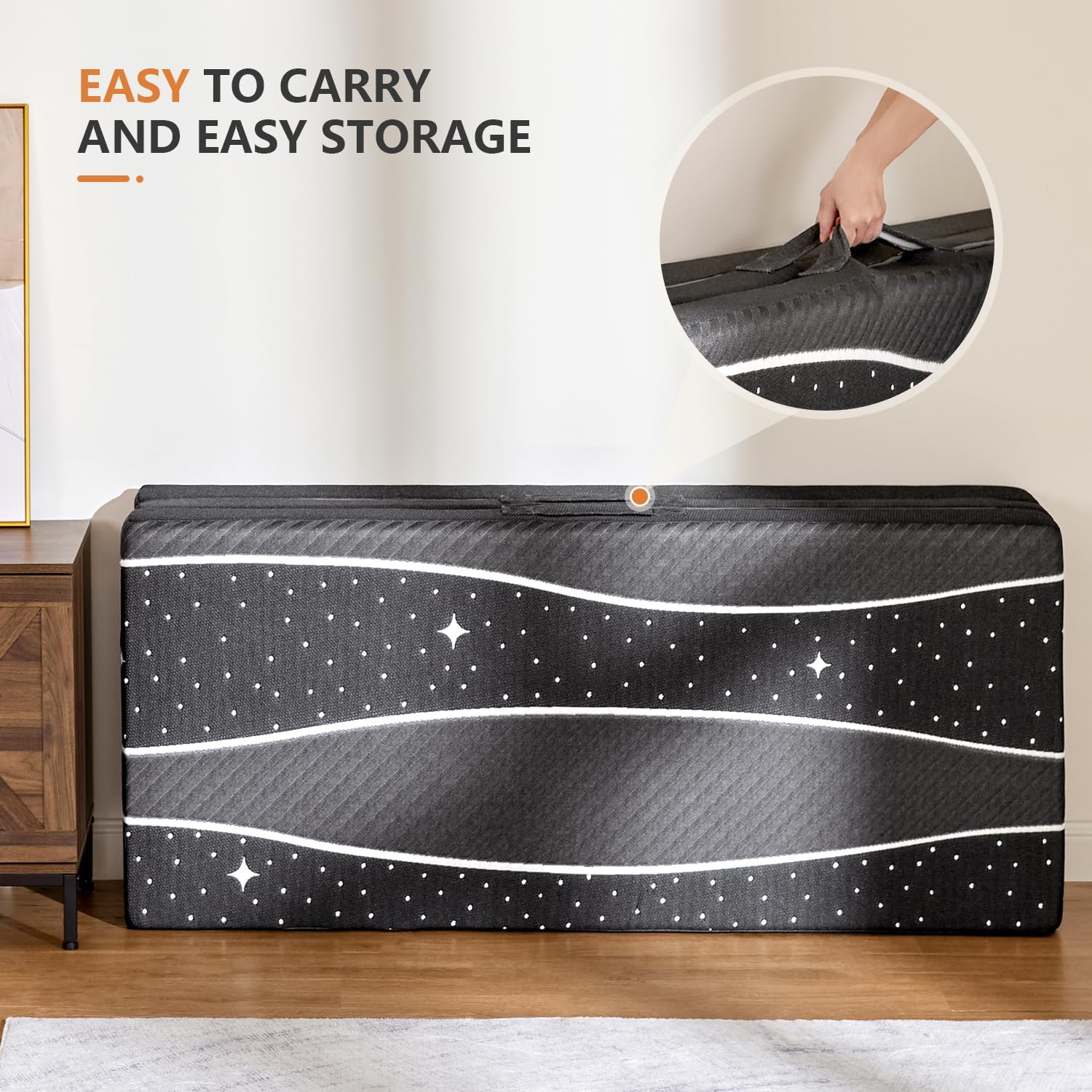 Sweetnight Portable Tri Folding Mattress Foldable - 4-inch Foldable Mattress with Removable & Breathable Cover | Comfy Soft Double-Sided Tri-Fold Mattress |Star Pattern（TXL）