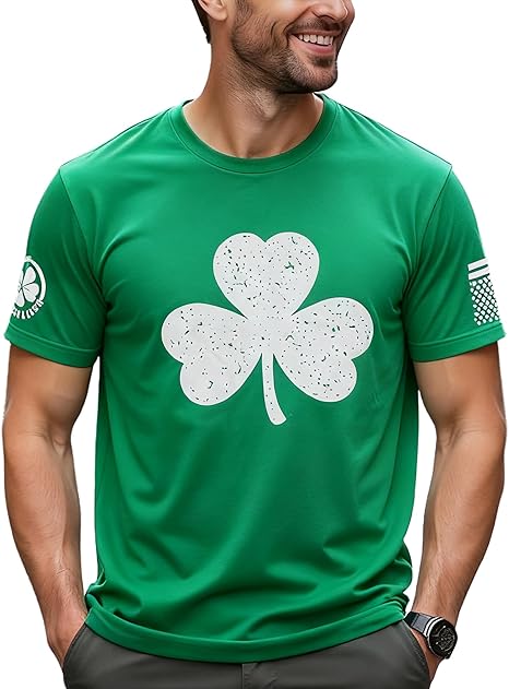 Lucky Irish Shamrock Crew Neck T-Shirt Men s St. Patrick s Day Graphic Tee
