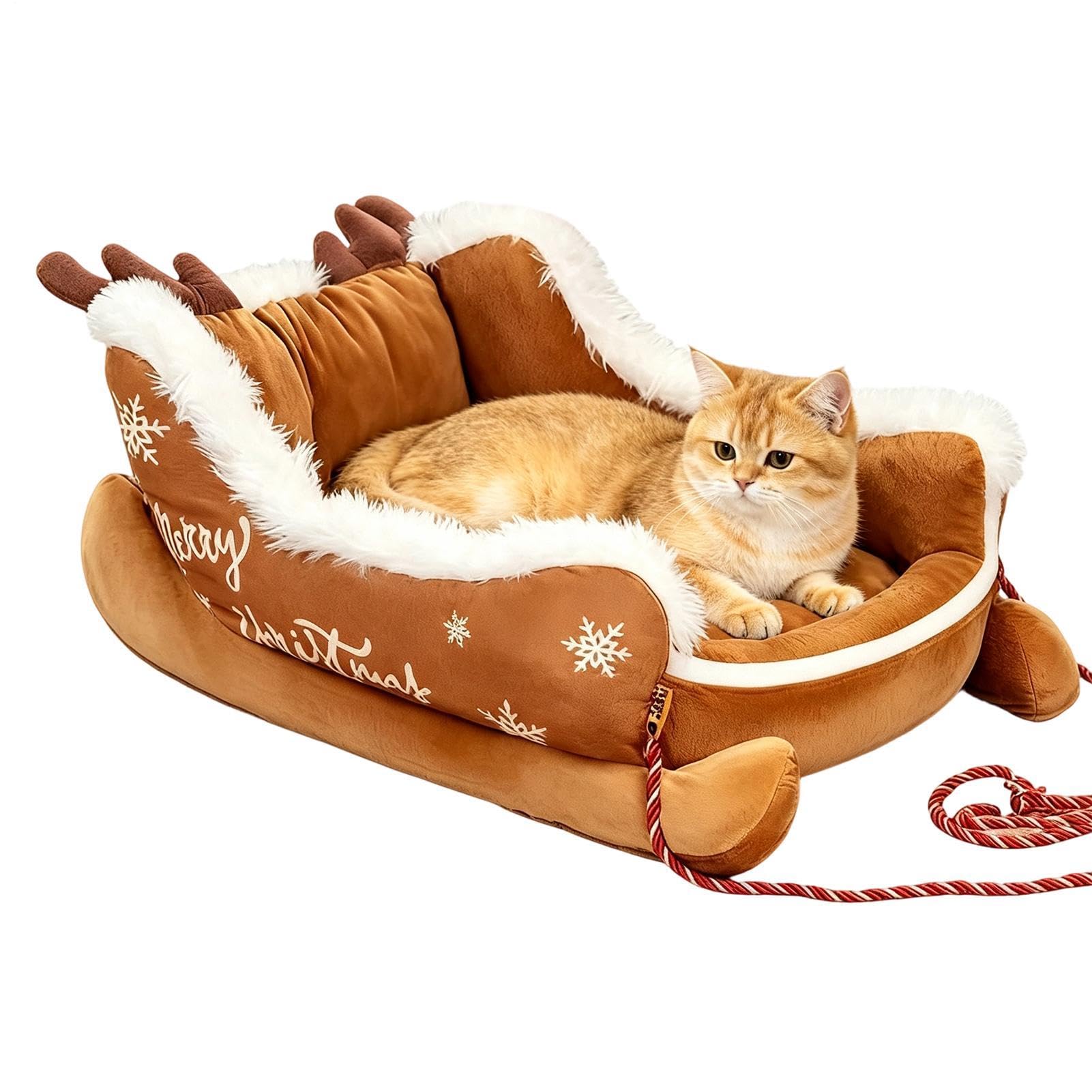 Cama de trineo de Navidad para gatos, antideslizante, cálida, suave