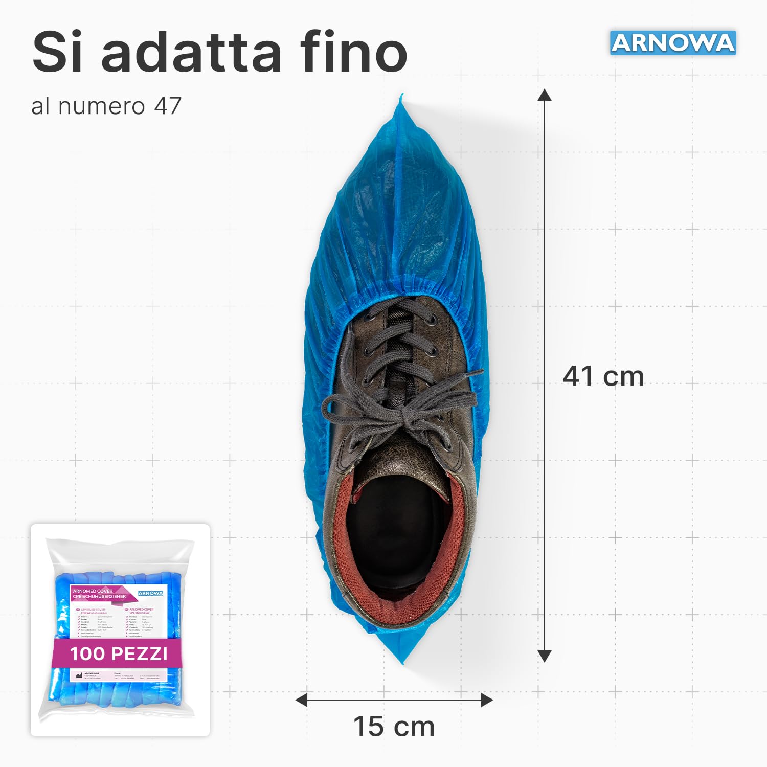 ARNOMED Copriscarpe Monouso Extra Forte in CPE Impermeabili Blu